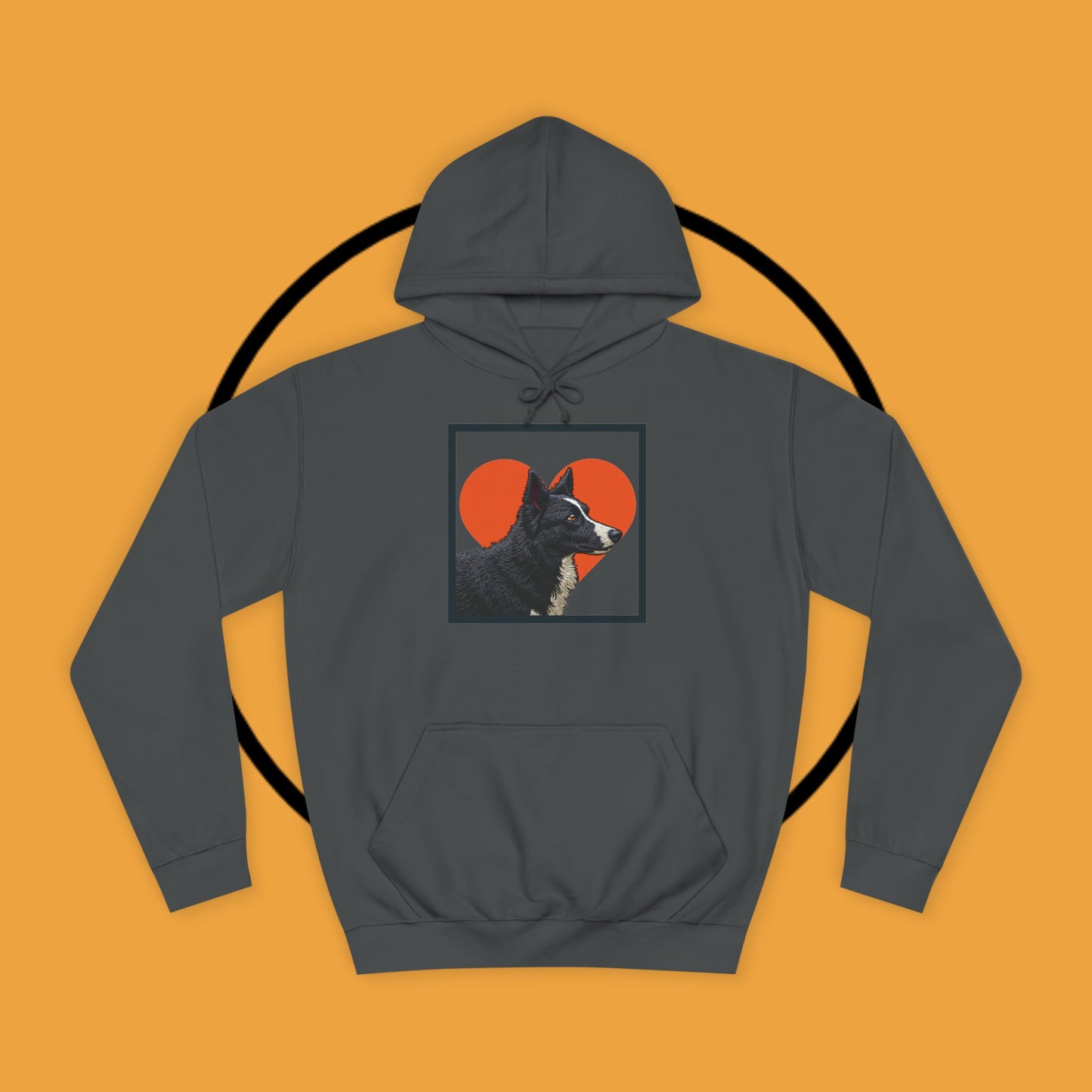 "Black & White Border Collie Portrait Hoodie - Bold Red Heart Background Dog Lover Sweatshirt | Premium Art Design"