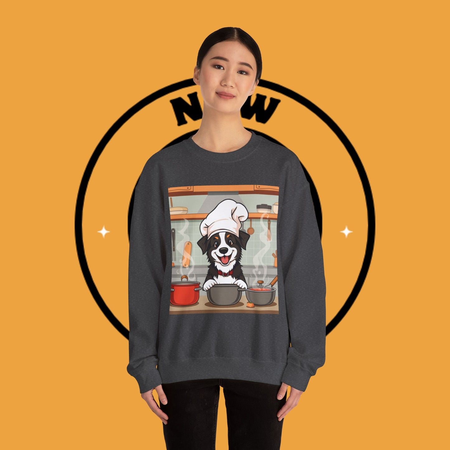Chef Dog Crewneck Sweatshirt - Cute Puppy Cook with Chef Hat Kitchen Design | Culinary Lover Gift