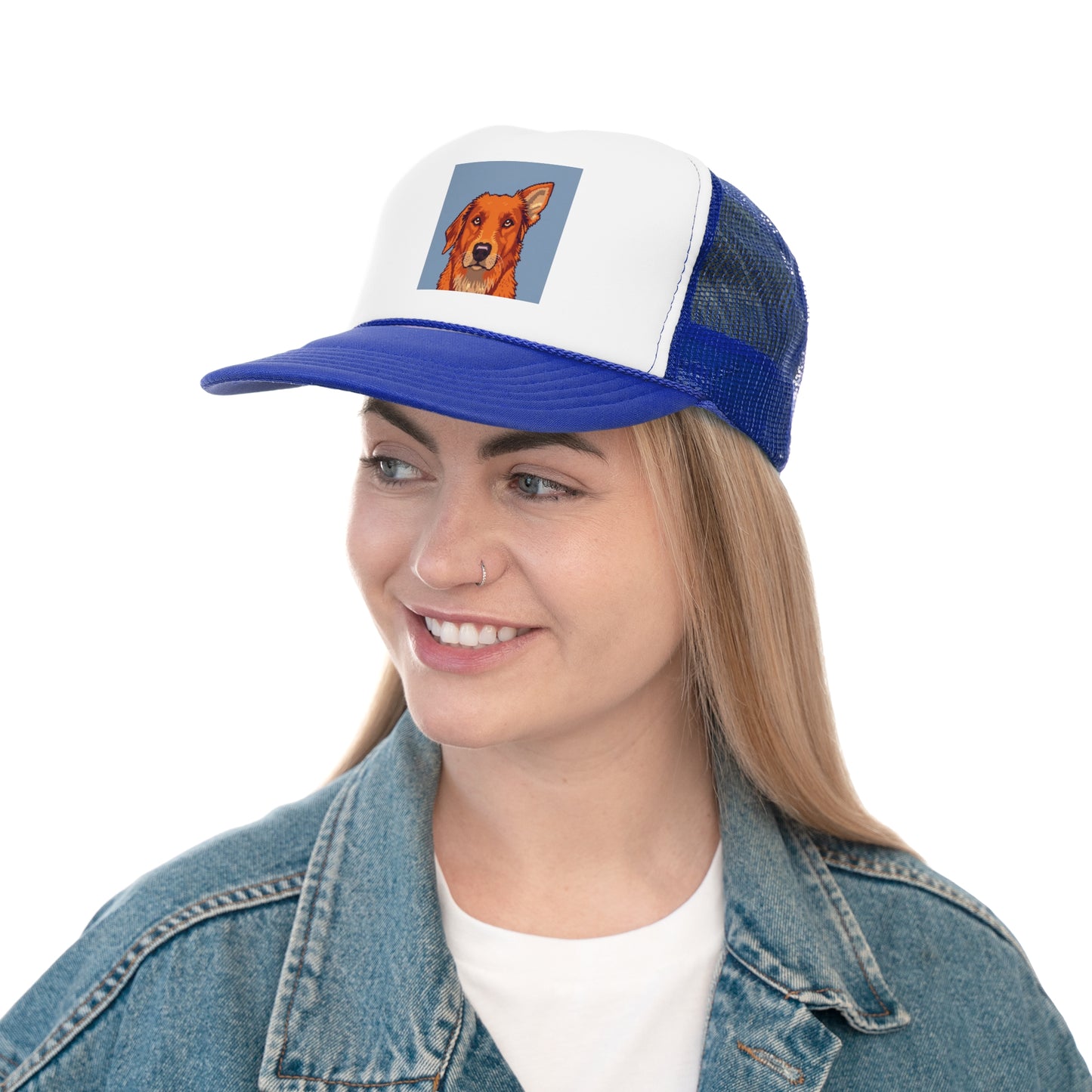 Pixel Art Dog Trucker Cap - Retro Gaming Golden Retriever Design - Unisex Adjustable Cap