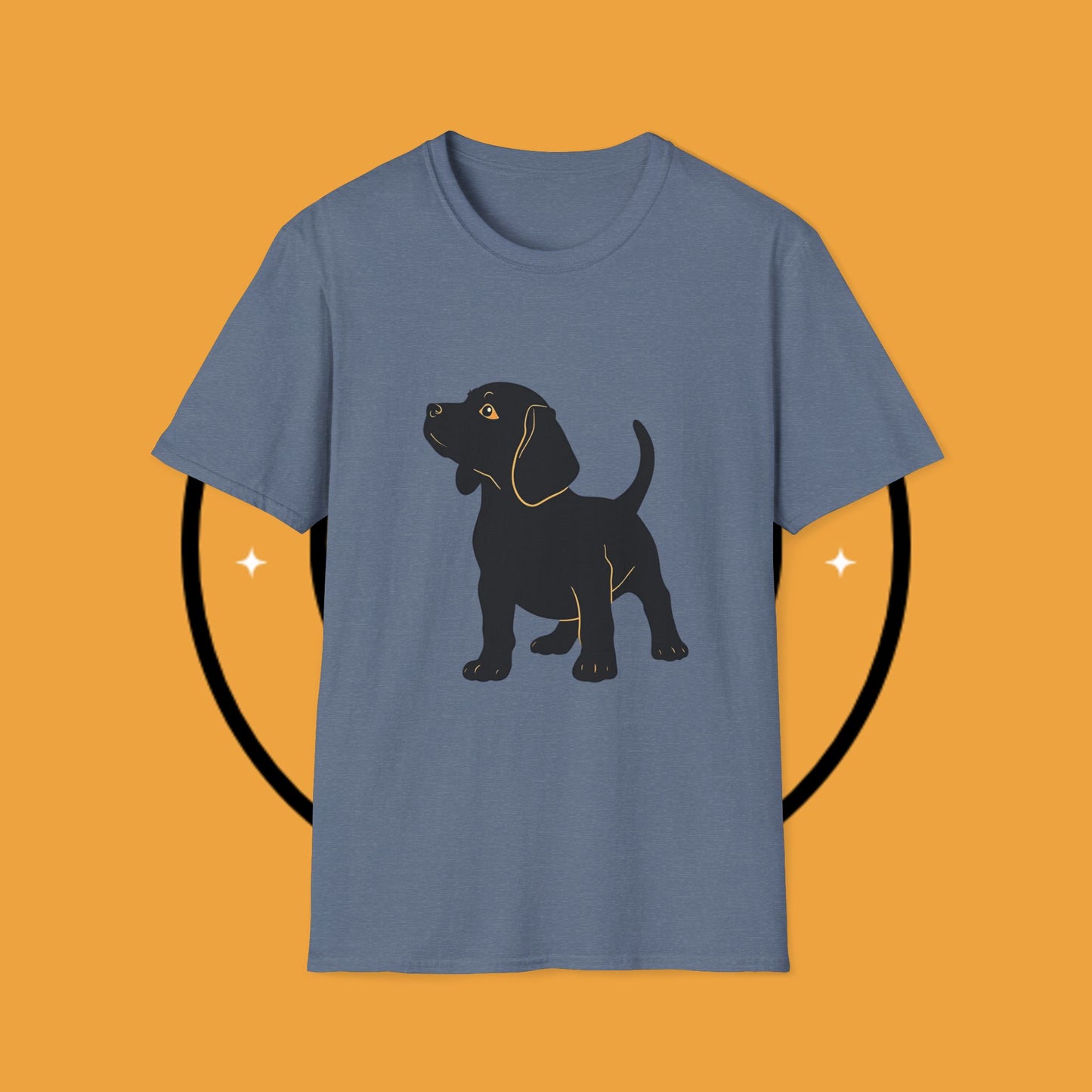 Minimalist Black Beagle Puppy T-Shirt - Simple Dog Silhouette Design | Modern Pet Lover Tee with Gold Accents