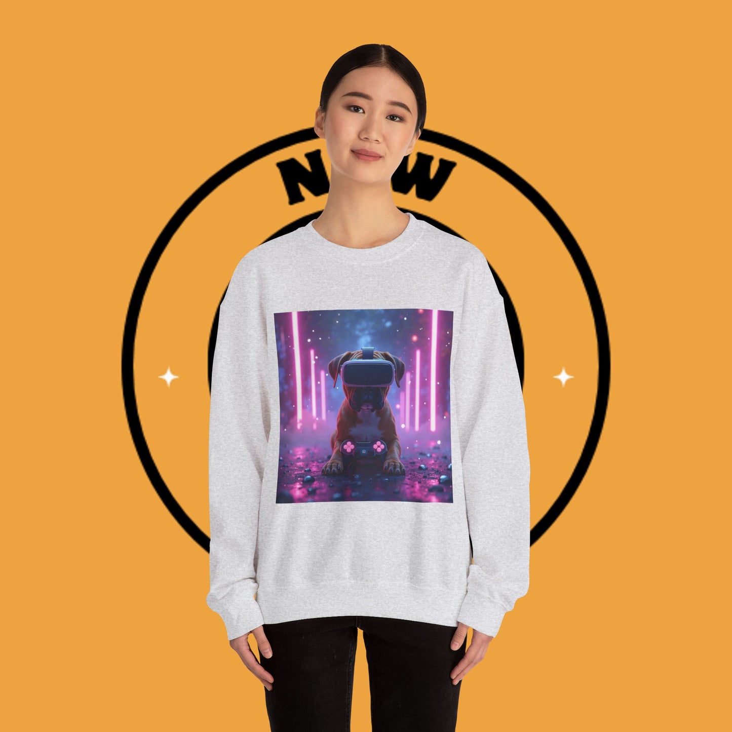 VR Gaming Boxer Dog Crewneck Sweatshirt | Funny Gamer Gift | Virtual Reality Puppy Design