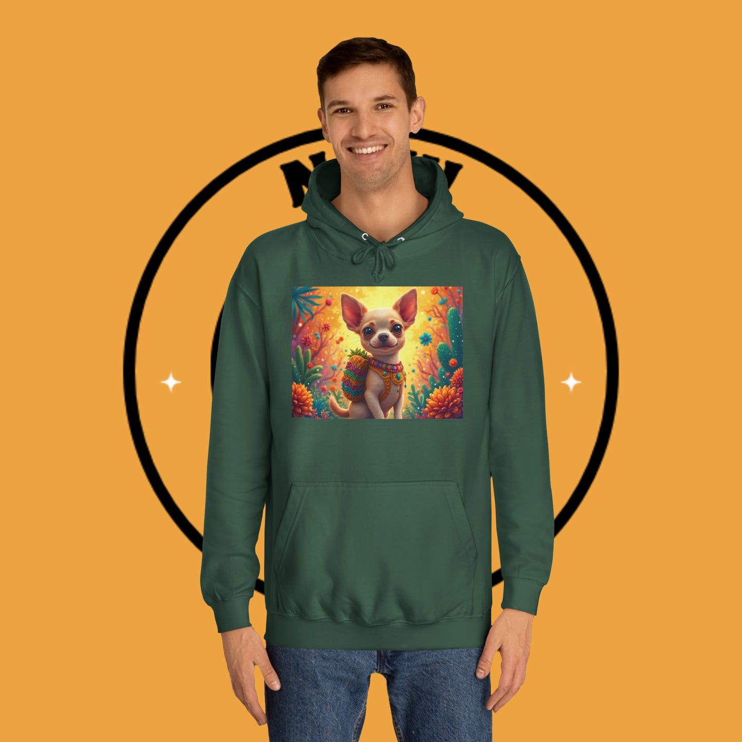 "Mexican Fiesta Chihuahua Hoodie | Day of Dead Dog Art | Colorful Desert Cactus Design | Cinco de Mayo Gift"
