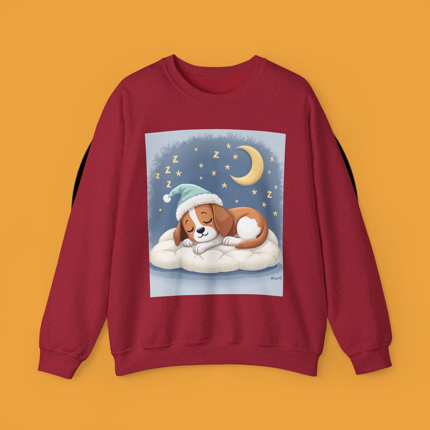 Sleeping Dog Crewneck Sweatshirt - Cute Beagle Design with Moon and Stars