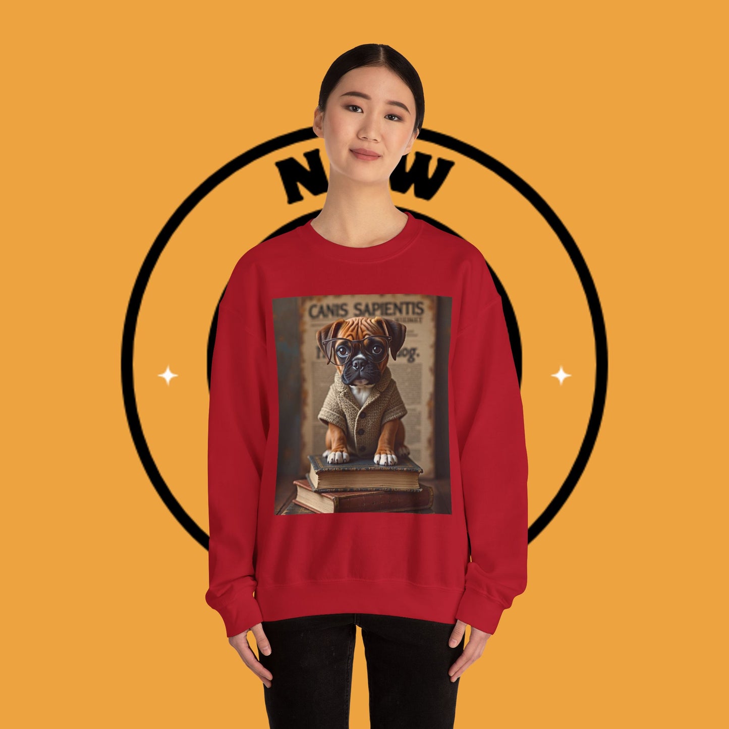 Professor Puppy Glasses Crewneck Sweatshirt - Scholarly Dog Design - Academic Pet Lover Gift