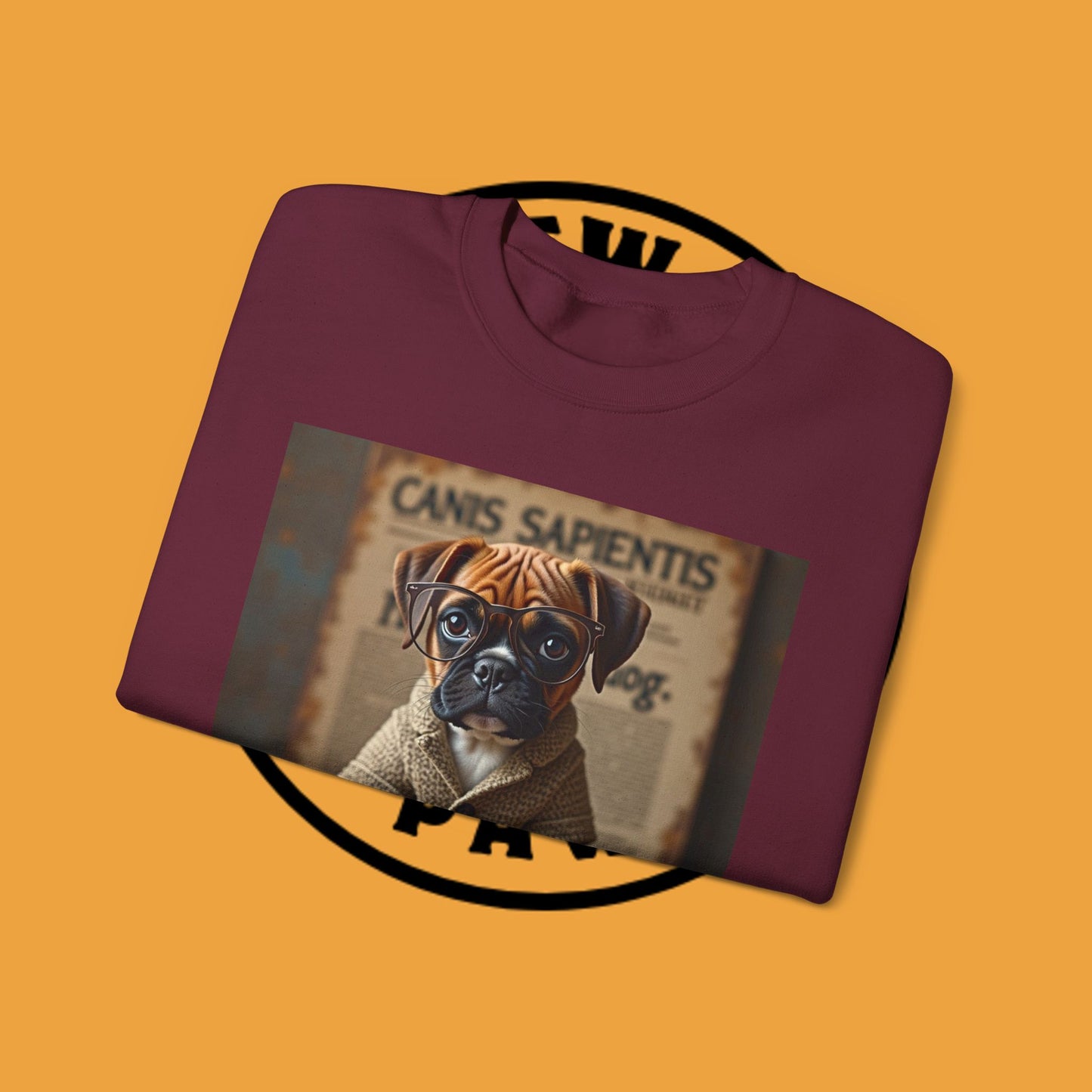 Professor Puppy Glasses Crewneck Sweatshirt - Scholarly Dog Design - Academic Pet Lover Gift
