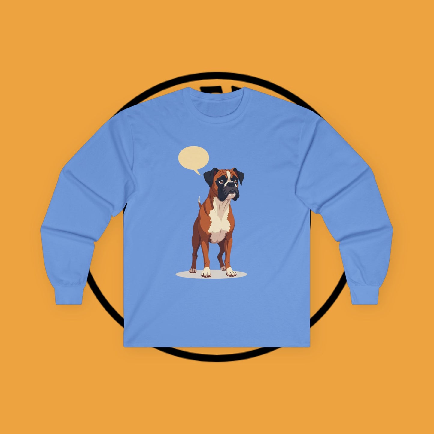 Classic Boxer Dog Long Sleeve T-Shirt - Vintage Style Illustration with Speech Bubble Design