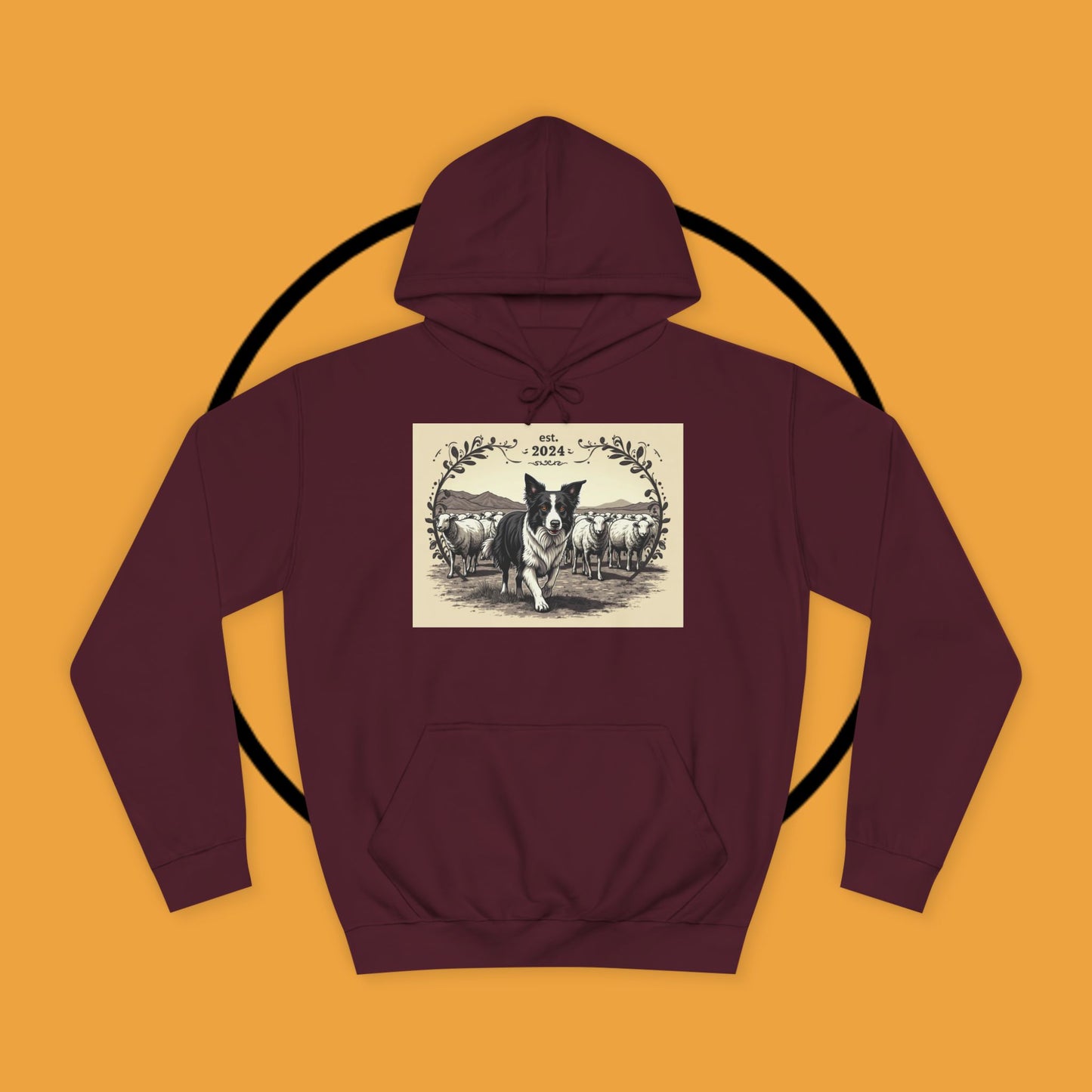 "Border Collie Sheep Herding Hoodie - Vintage Farm Life Est. 2024 Sweatshirt | Premium Pastoral Dog Design"