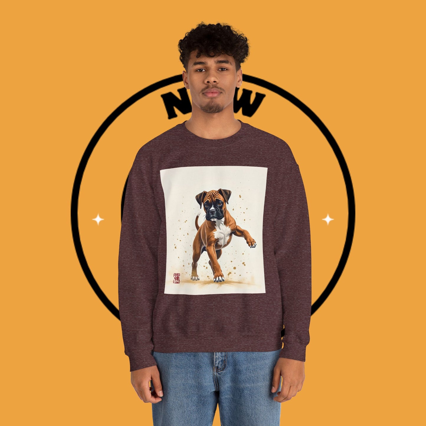 Running Boxer Puppy Crewneck Sweatshirt | Artistic Dog Lover Gift | Dynamic Movement Design