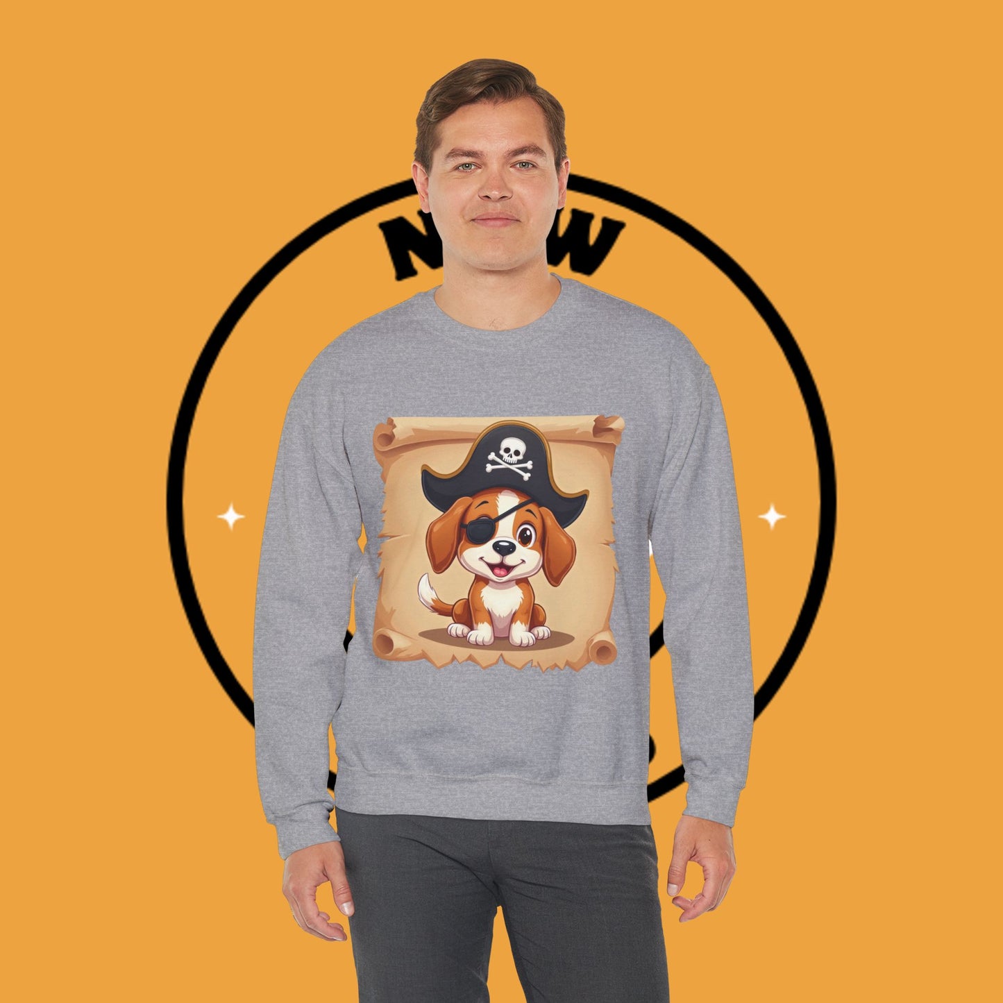 Pirate Dog Crewneck Sweatshirt - Buccaneer Beagle Design with Patch and Hat
