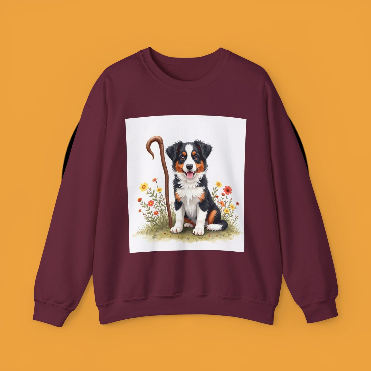 Border Collie Puppy Shepherd's Crook Crewneck Sweatshirt - Pastoral Dog Art | Farm Life Gift