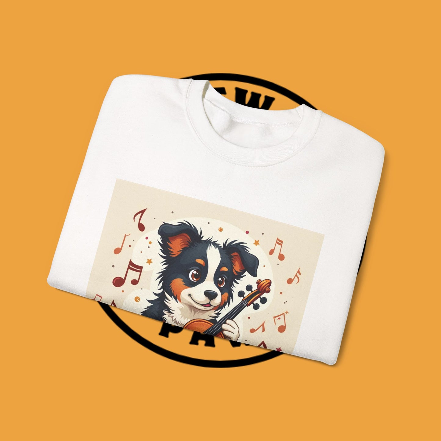 Music Dog Crewneck Sweatshirt - Cute Puppy Violinist with Musical Notes Design | Musician Gift