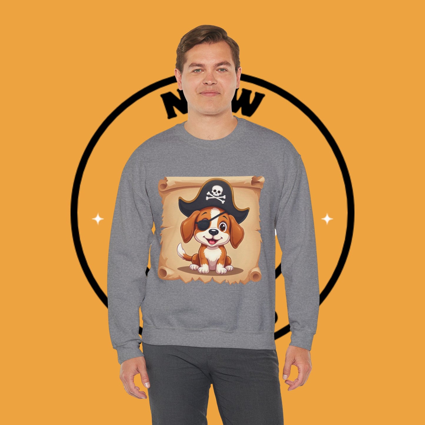 Pirate Dog Crewneck Sweatshirt - Buccaneer Beagle Design with Patch and Hat