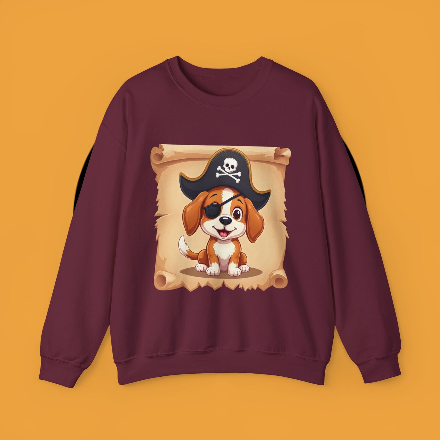 Pirate Dog Crewneck Sweatshirt - Buccaneer Beagle Design with Patch and Hat