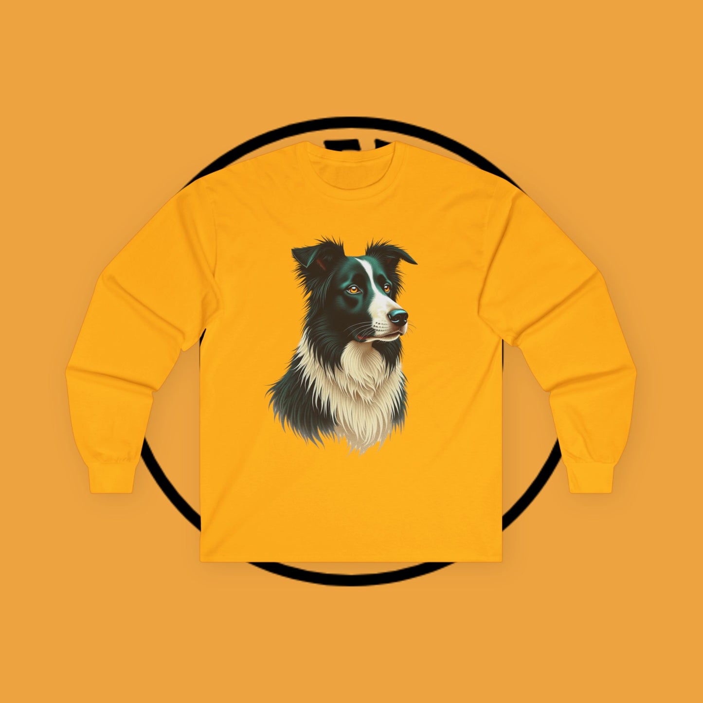 "Majestic Border Collie Portrait Long Sleeve Tee - Realistic Dog Art Shirt - Premium Canine Breed Apparel"