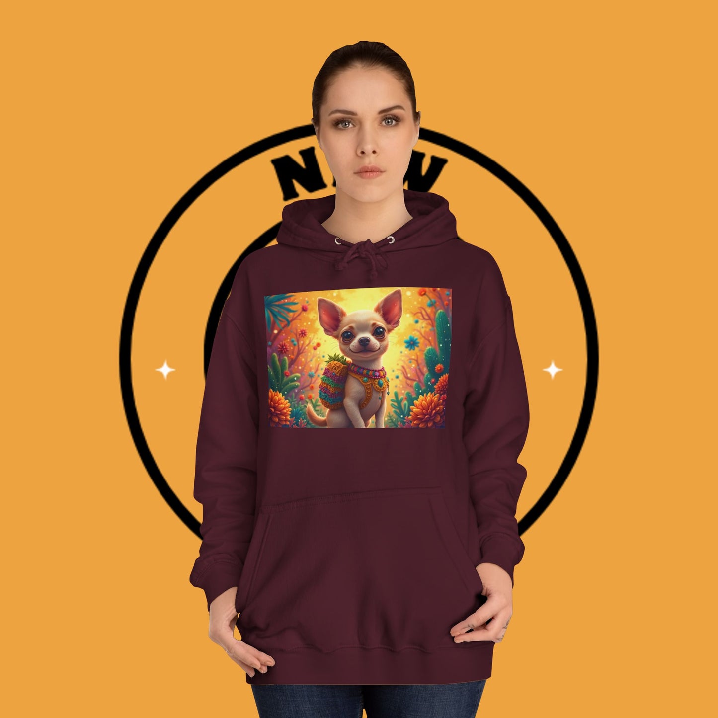 "Mexican Fiesta Chihuahua Hoodie | Day of Dead Dog Art | Colorful Desert Cactus Design | Cinco de Mayo Gift"