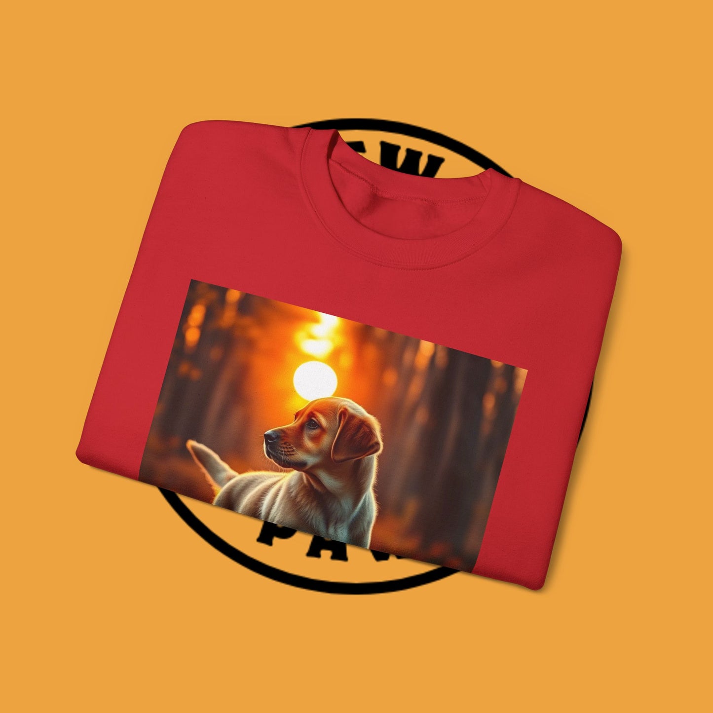 Crewneck Sweatshirt - Labrador Puppy in Autumn Forest with Golden Sunset Light Design