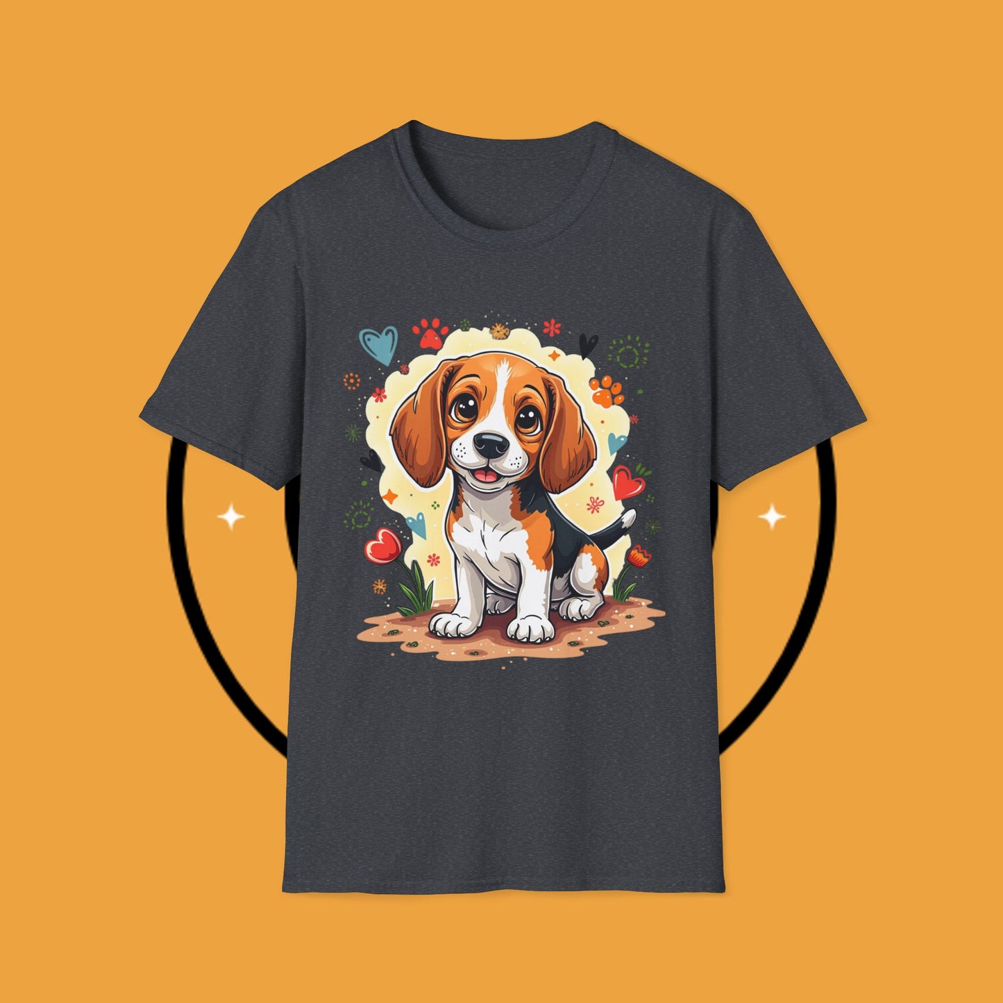 Adorable Beagle Puppy with Hearts & Paws T-Shirt - Cute Dog Love Design Graphic Tee