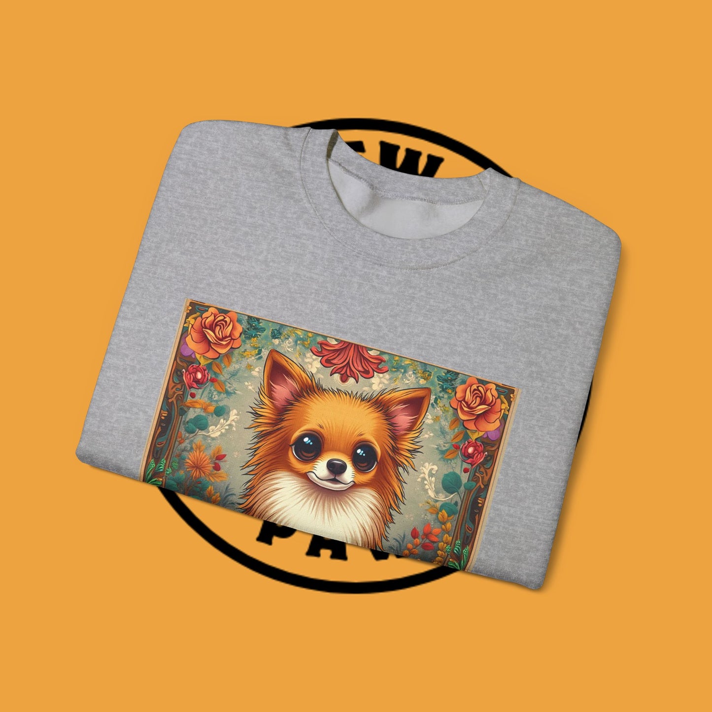 Victorian Chihuahua Garden Sweatshirt | Ornate Floral Dog Portrait | Botanical Pet Art Design