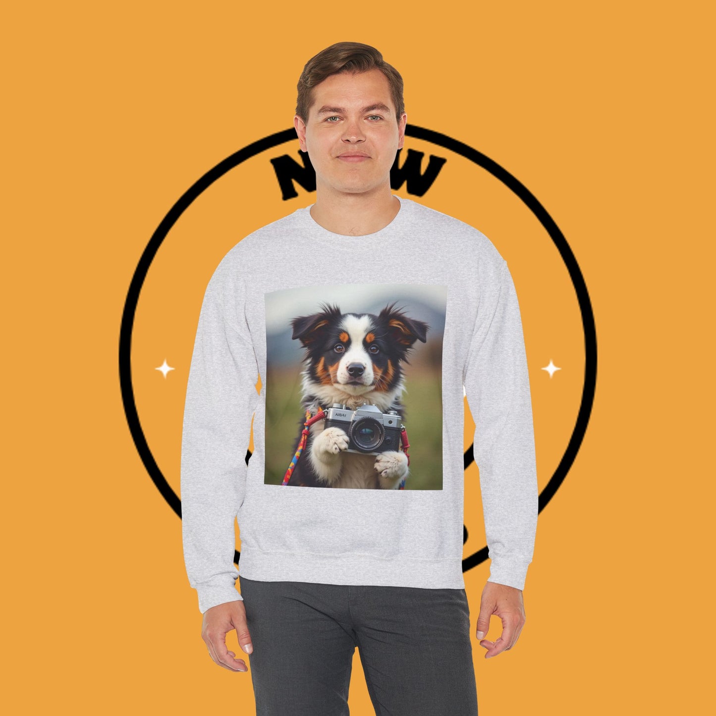 Photographer Dog Crewneck Sweatshirt - Cute Puppy with Vintage Camera Design | Photography Lover Gift