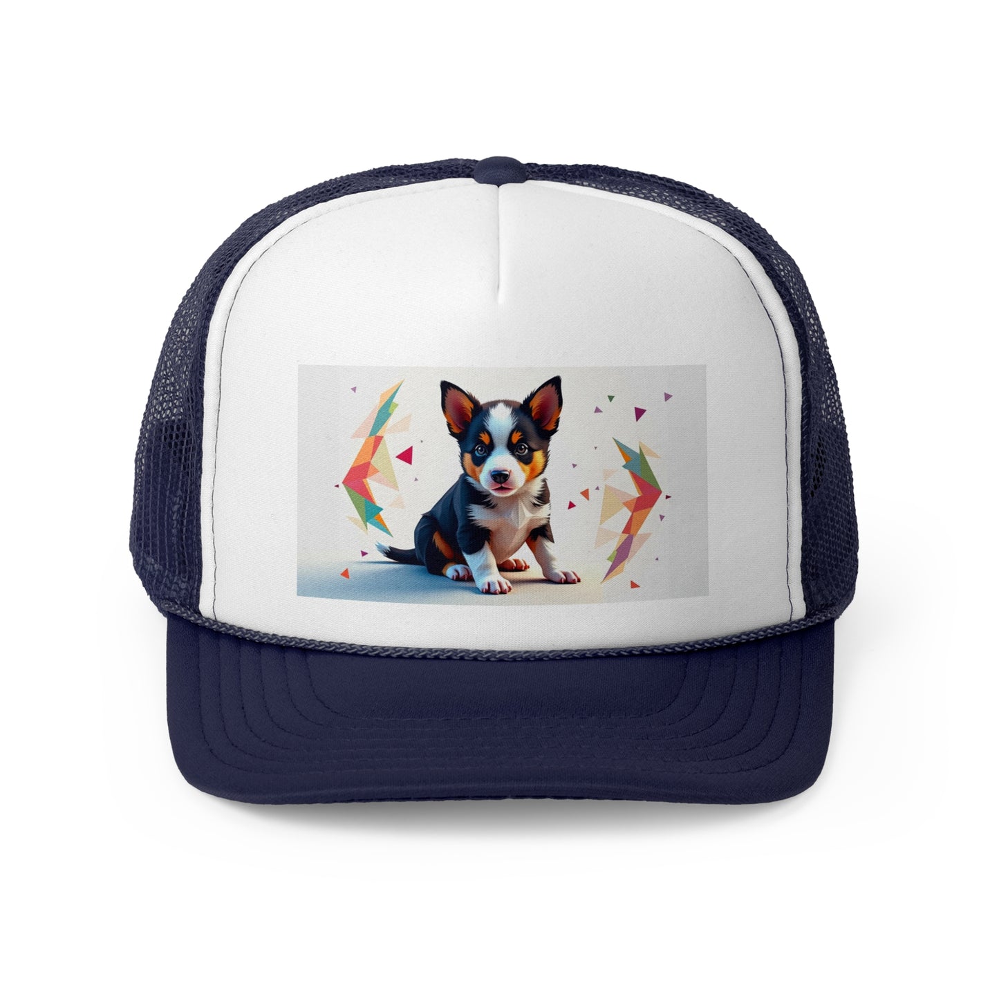 Geometric Puppy Trucker Hat - Modern Art Dog Cap - Abstract Design Baseball Hat