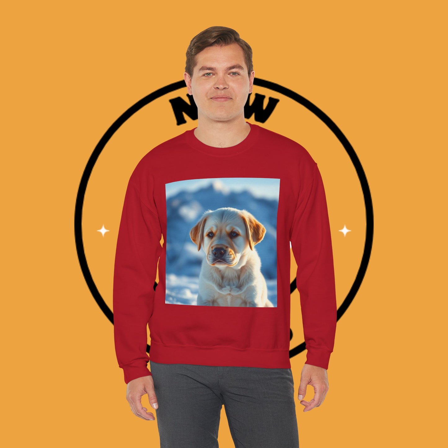 Crewneck Sweatshirt - Cute Labrador Puppy with Blue Eyes - Adorable Dog Portrait in Snow