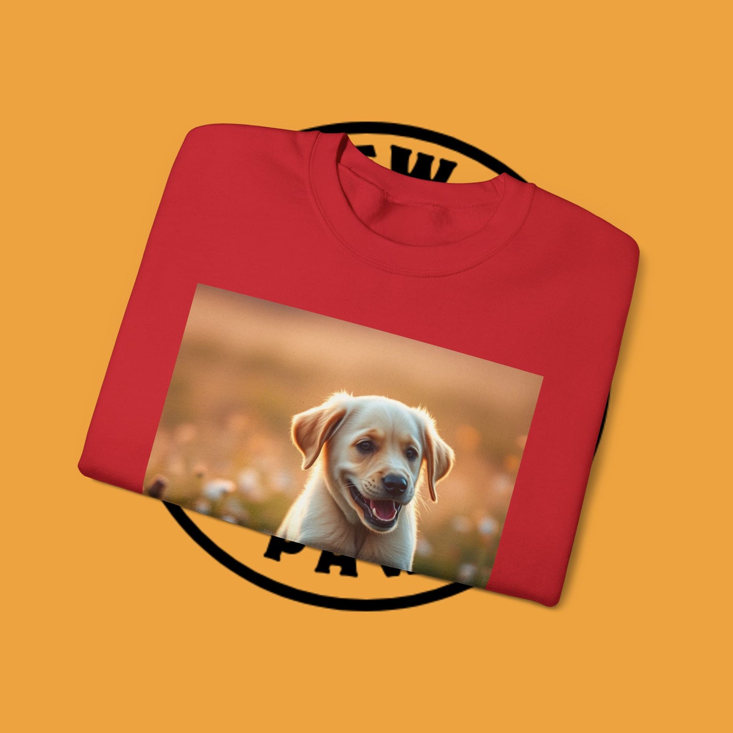 Unisex Dog Lover Crewneck Sweatshirt - Playful Labrador Puppy Running Through Wildflower Meadow