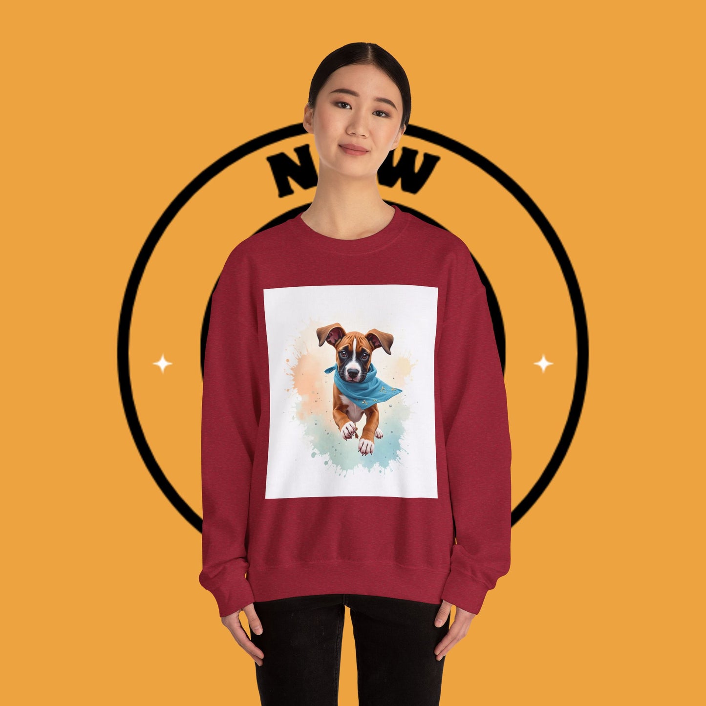 Watercolor Puppy Bandana Crewneck Sweatshirt - Artistic Dog Portrait - Unique Pet Lover Gift