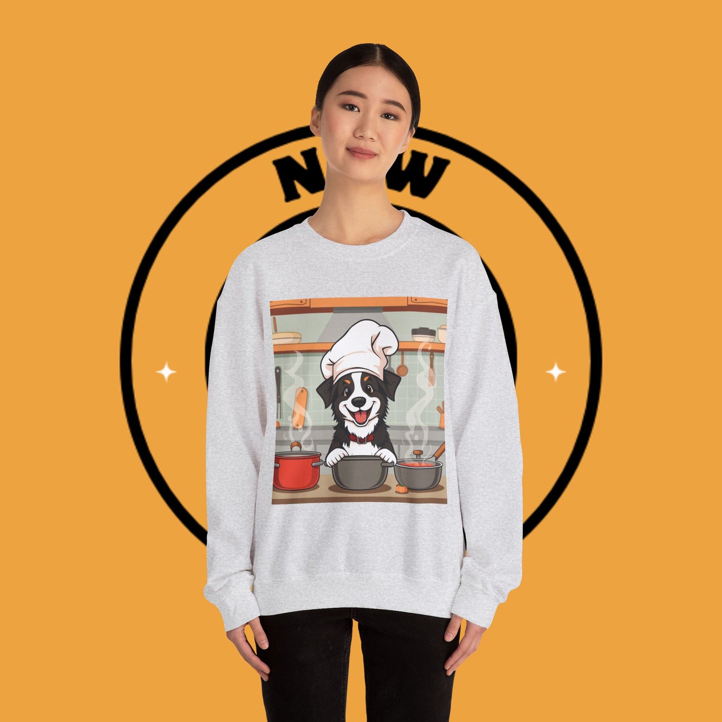 Chef Dog Crewneck Sweatshirt - Cute Puppy Cook with Chef Hat Kitchen Design | Culinary Lover Gift
