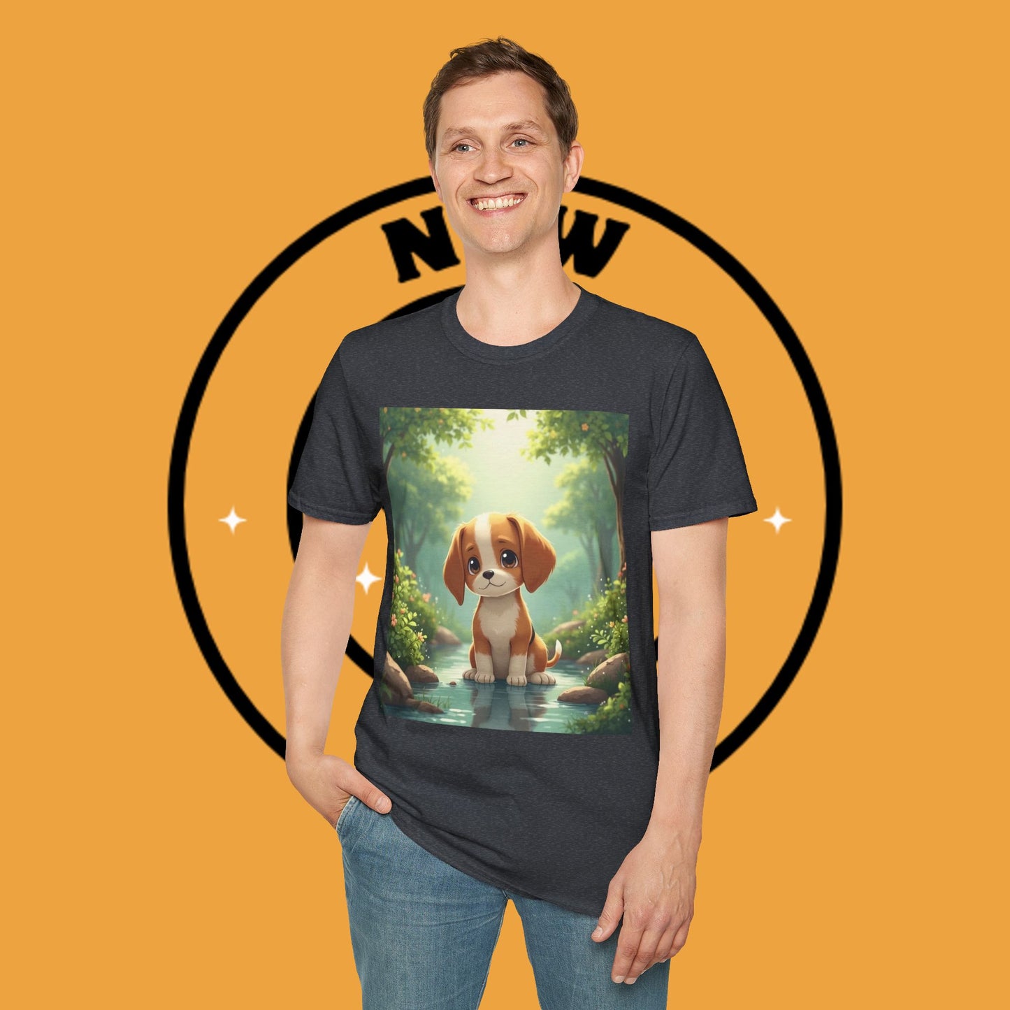 Magical Forest Beagle Puppy T-Shirt - Enchanted Nature Scene with Adorable Dog Design