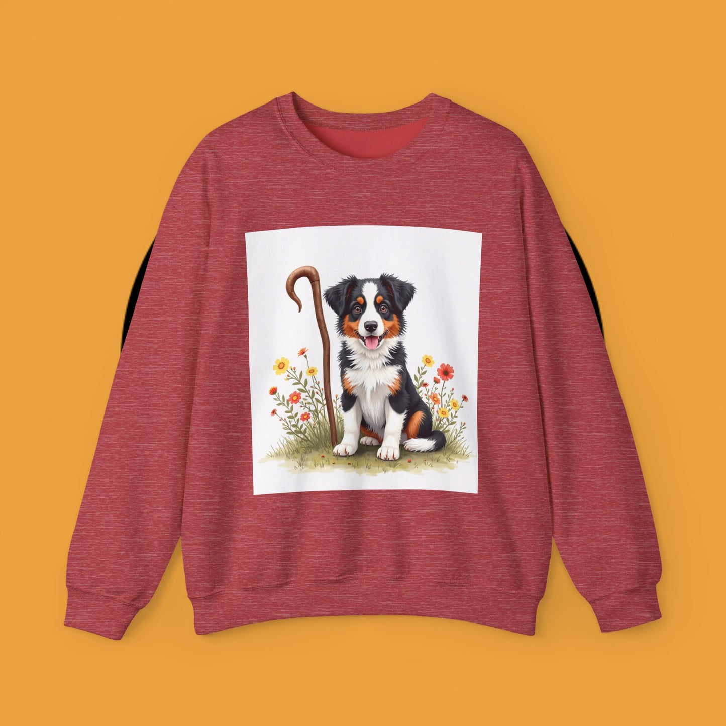 Border Collie Puppy Shepherd's Crook Crewneck Sweatshirt - Pastoral Dog Art | Farm Life Gift