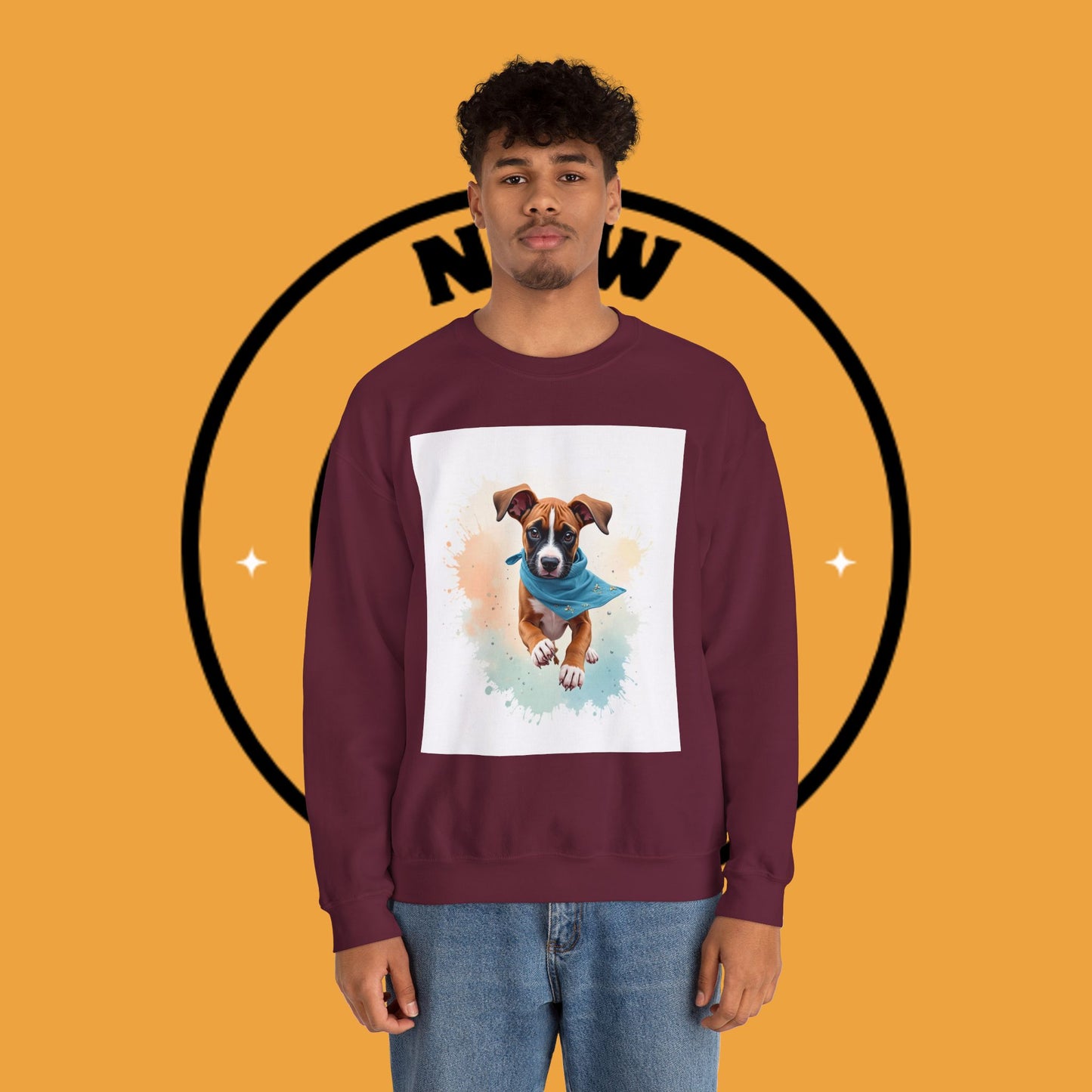 Watercolor Puppy Bandana Crewneck Sweatshirt - Artistic Dog Portrait - Unique Pet Lover Gift