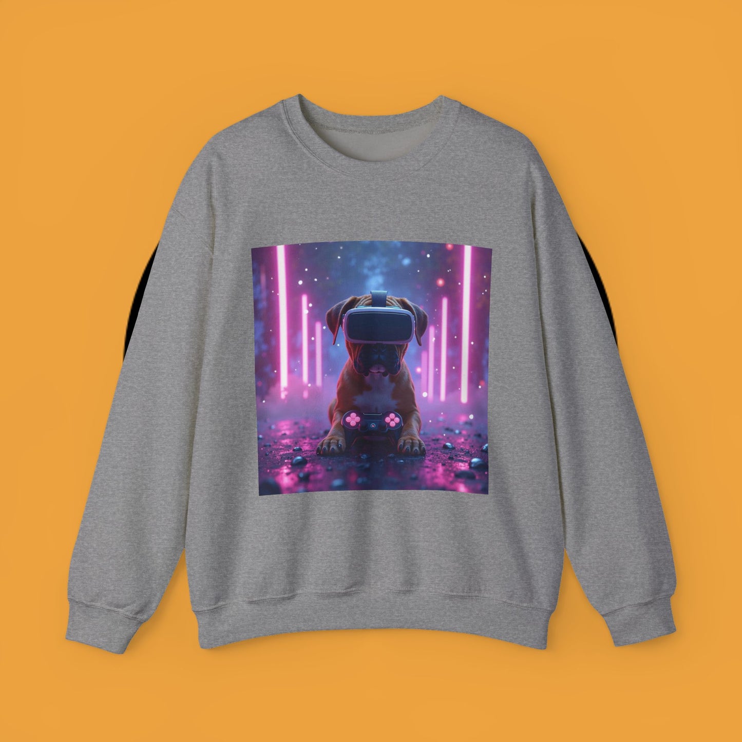 VR Gaming Boxer Dog Crewneck Sweatshirt | Funny Gamer Gift | Virtual Reality Puppy Design