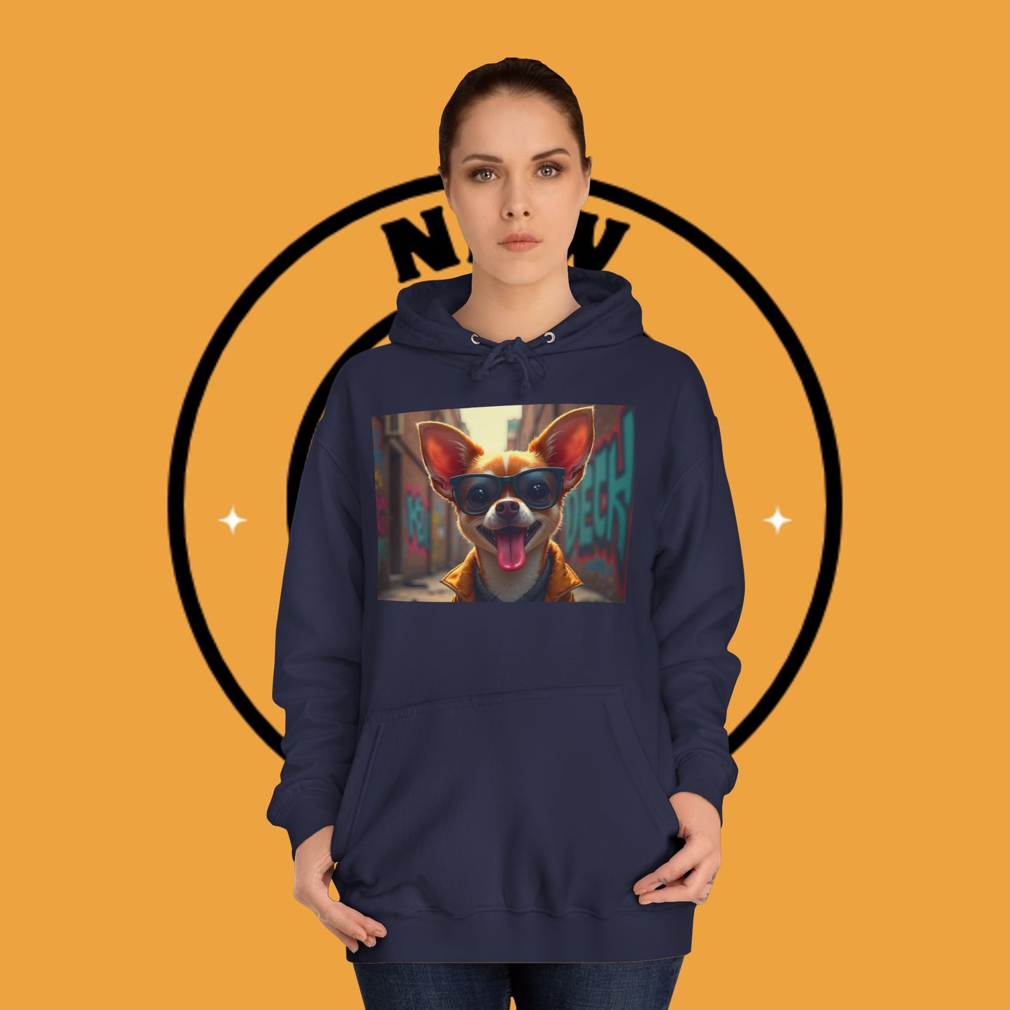 "Hip Chihuahua Sunglasses Hoodie | Cool Street Dog Art | Urban Hipster Pet Fashion | Trendy Animal Streetwear"
