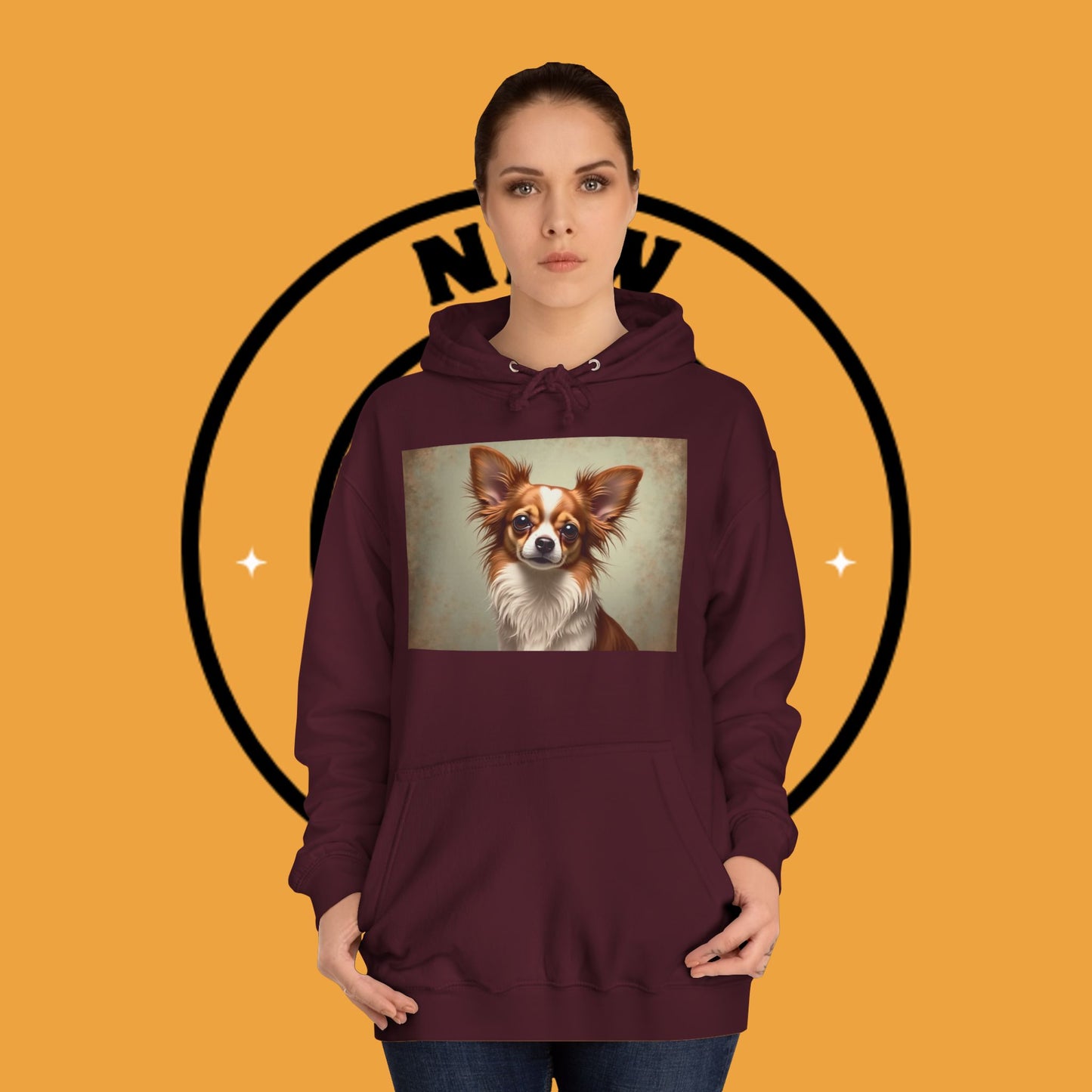"Long Haired Chihuahua Portrait Hoodie | Elegant Pet Art | Classic Dog Painting Style | Beautiful Chihuahua Gift"