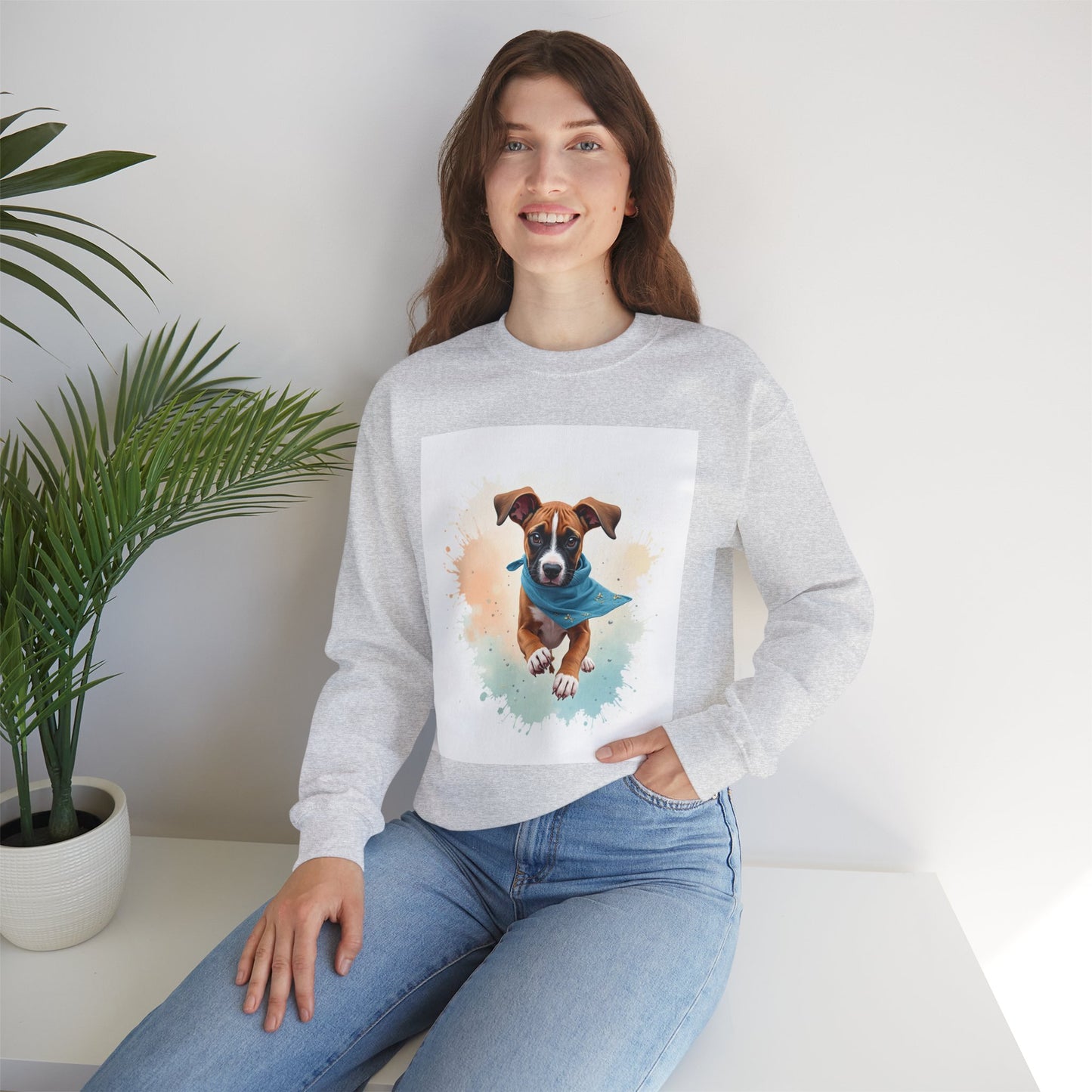 Watercolor Puppy Bandana Crewneck Sweatshirt - Artistic Dog Portrait - Unique Pet Lover Gift