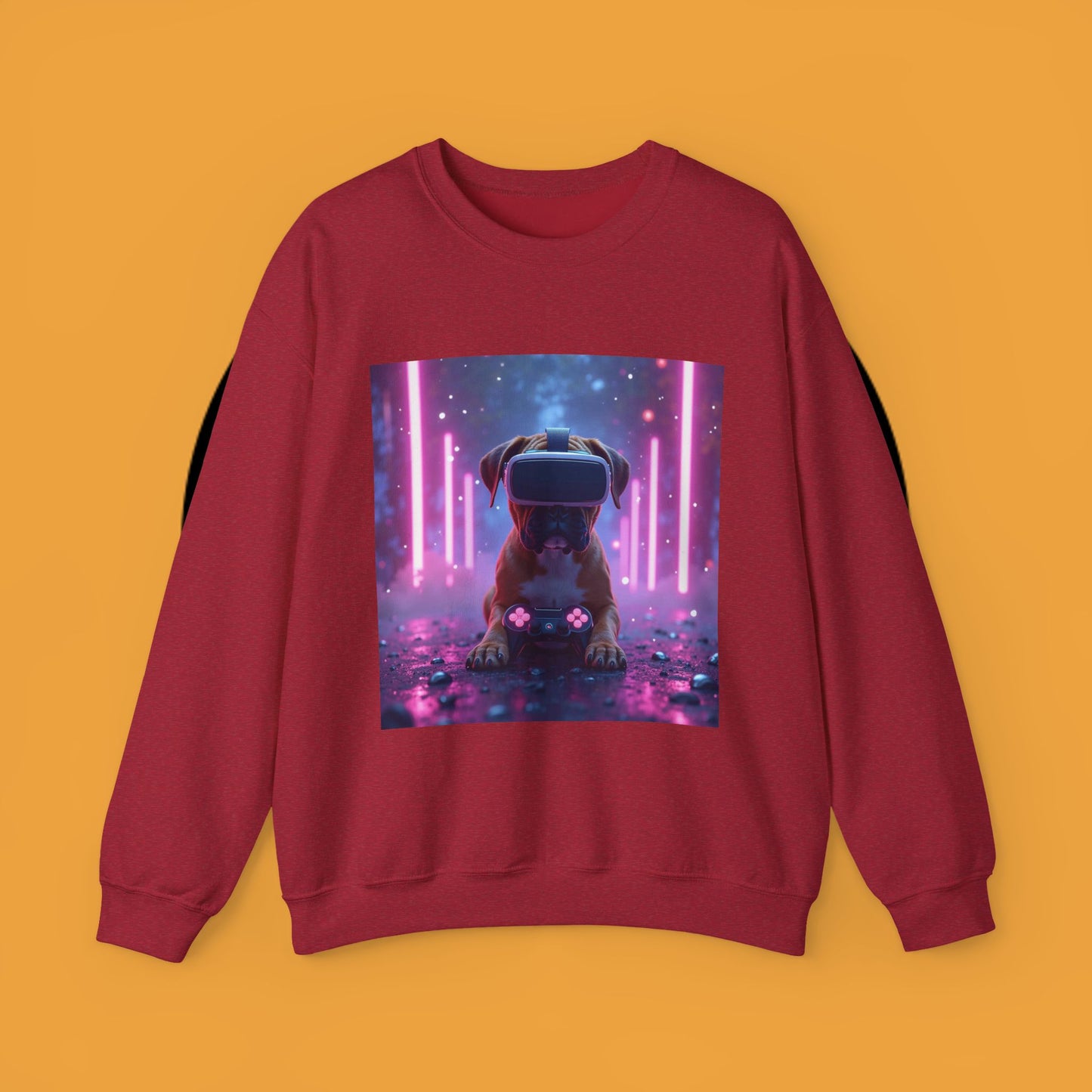VR Gaming Boxer Dog Crewneck Sweatshirt | Funny Gamer Gift | Virtual Reality Puppy Design