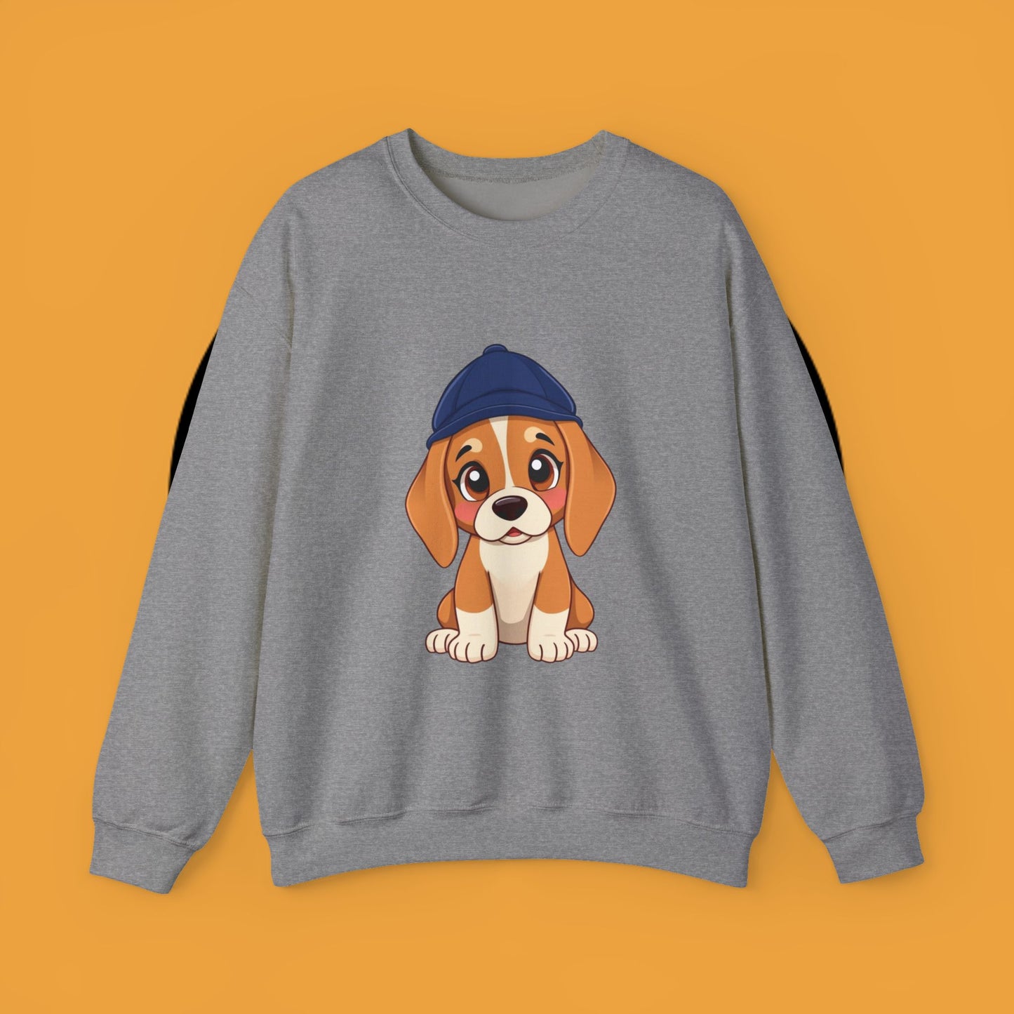 Beagle Puppy Crewneck Sweatshirt with Hat - Adorable Kawaii Dog Design
