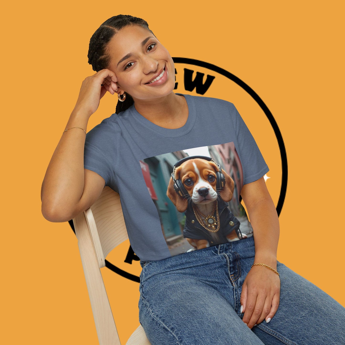 Hip Hop Beagle Dog T-Shirt - Cool Puppy with Headphones & Gold Chains Graphic Tee