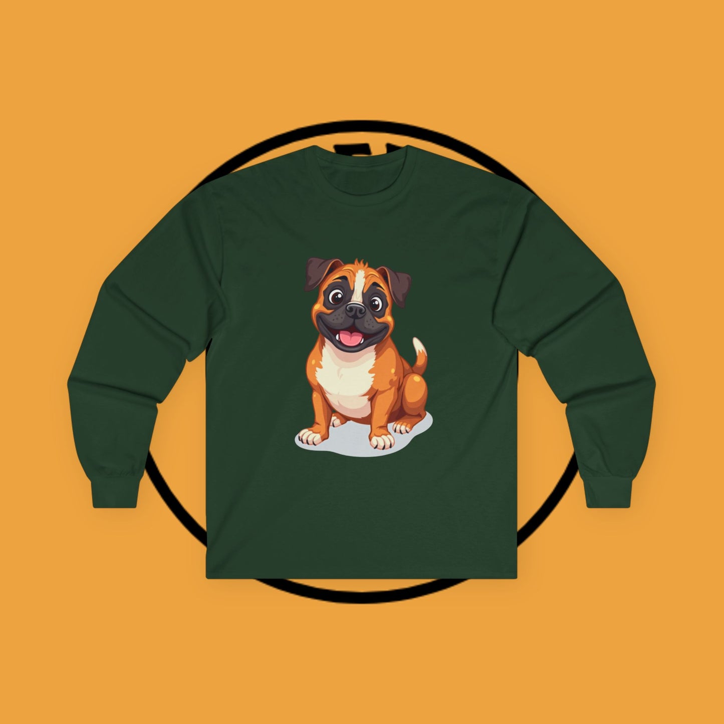 Adorable Boxer Puppy Long Sleeve T-Shirt - Happy Fawn Boxer Baby Dog Design
