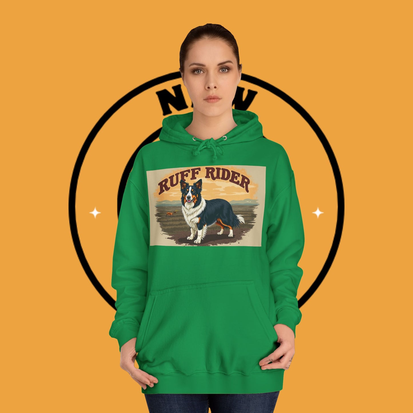 "Ruff Rider Border Collie Hoodie - Vintage Western Dog Lover Sweatshirt | Premium Quality Comfort Wear"
