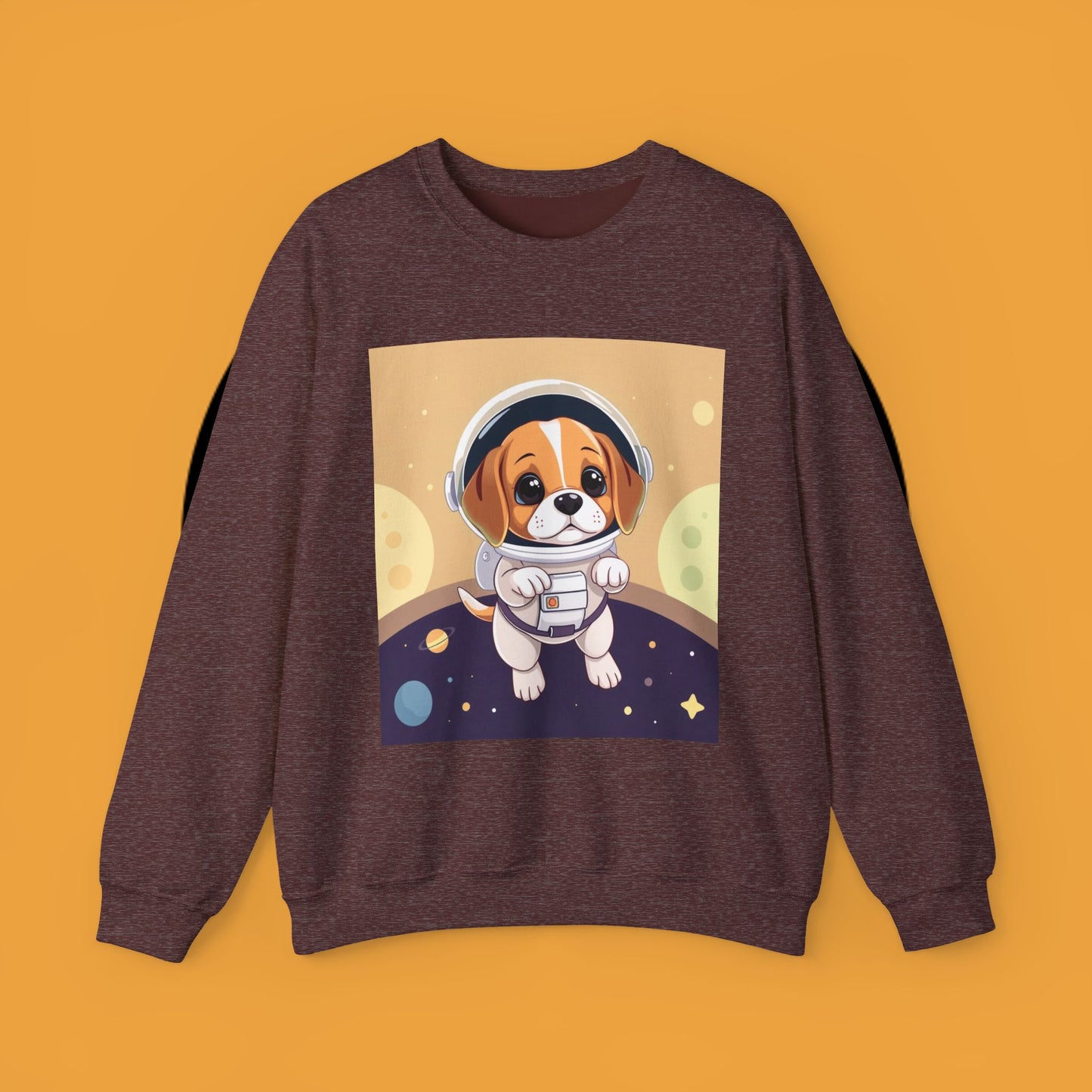 Astronaut Dog Crewneck Sweatshirt - Space Beagle Design with Helmet and Planets