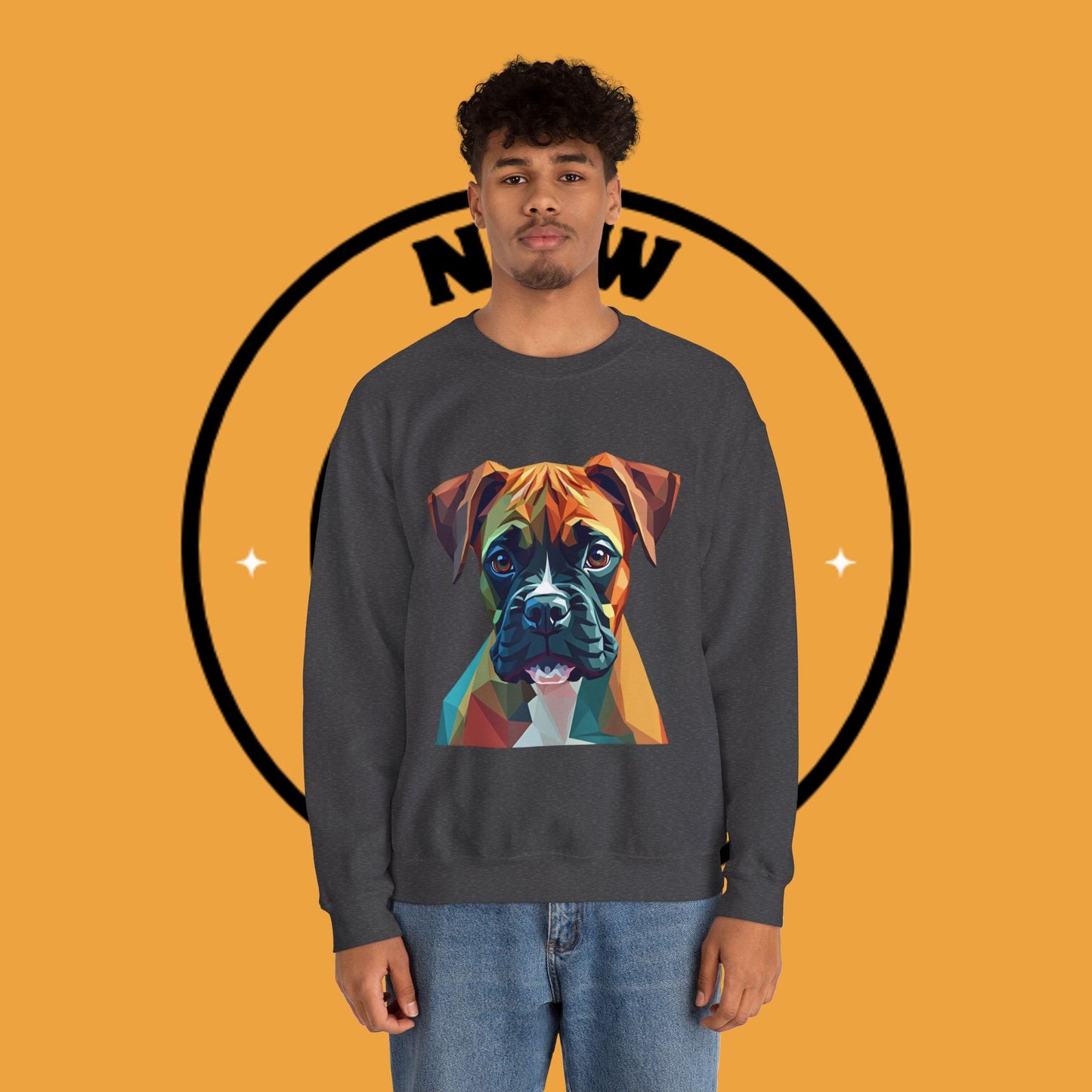 Geometric Boxer Dog Crewneck Sweatshirt - Polygon Art Pet Portrait - Modern Design Lover Gift