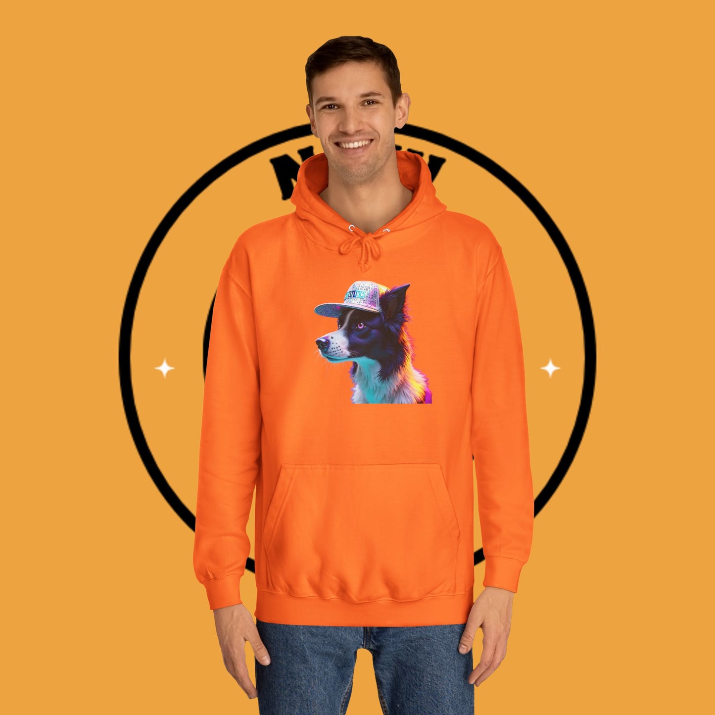 "Neon Rainbow Dog Hoodie - Vibrant Border Collie Street Art Design | Unisex Premium Streetwear"