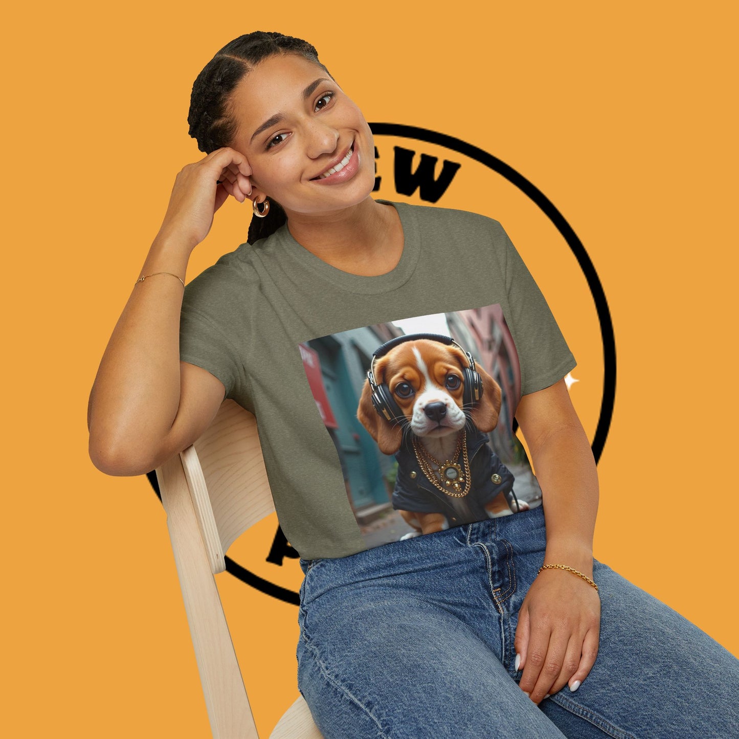 Hip Hop Beagle Dog T-Shirt - Cool Puppy with Headphones & Gold Chains Graphic Tee
