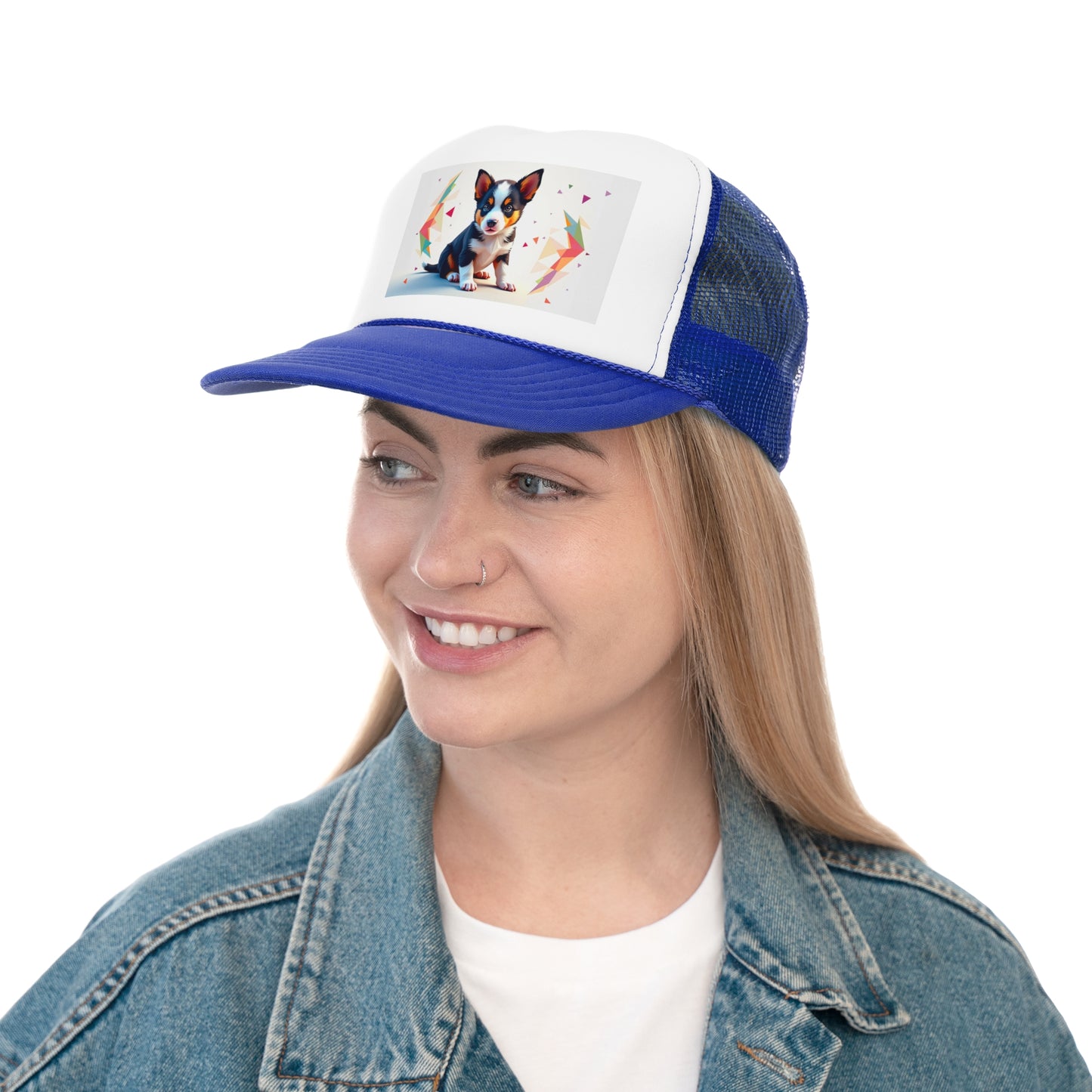 Geometric Puppy Trucker Hat - Modern Art Dog Cap - Abstract Design Baseball Hat