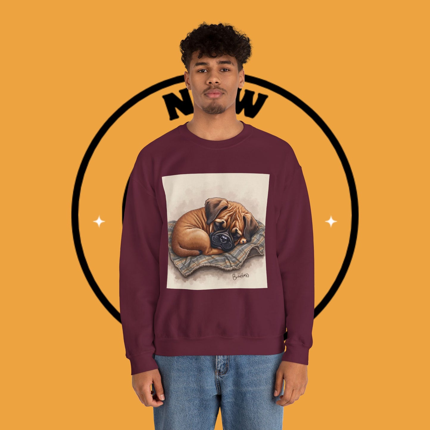 Sleeping Boxer Puppy Crewneck Sweatshirt - Cozy Dog Art Design - Comfort Wear for Pet Lovers