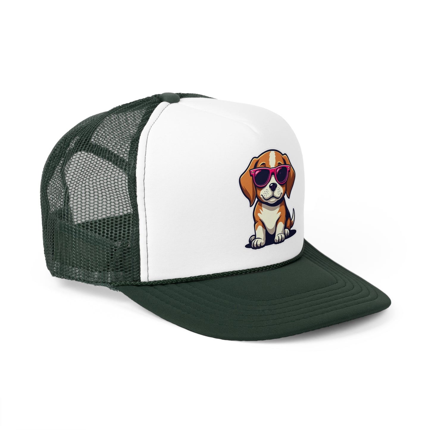 Cool Beagle Dog with Pink Sunglasses Trucker Hat | Adjustable Mesh Back Baseball Hat - Adorable Dog Lover Unisex Cap