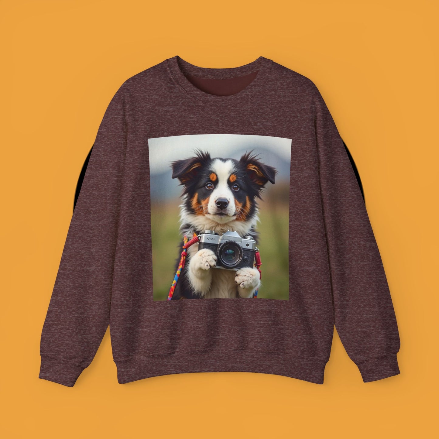 Photographer Dog Crewneck Sweatshirt - Cute Puppy with Vintage Camera Design | Photography Lover Gift