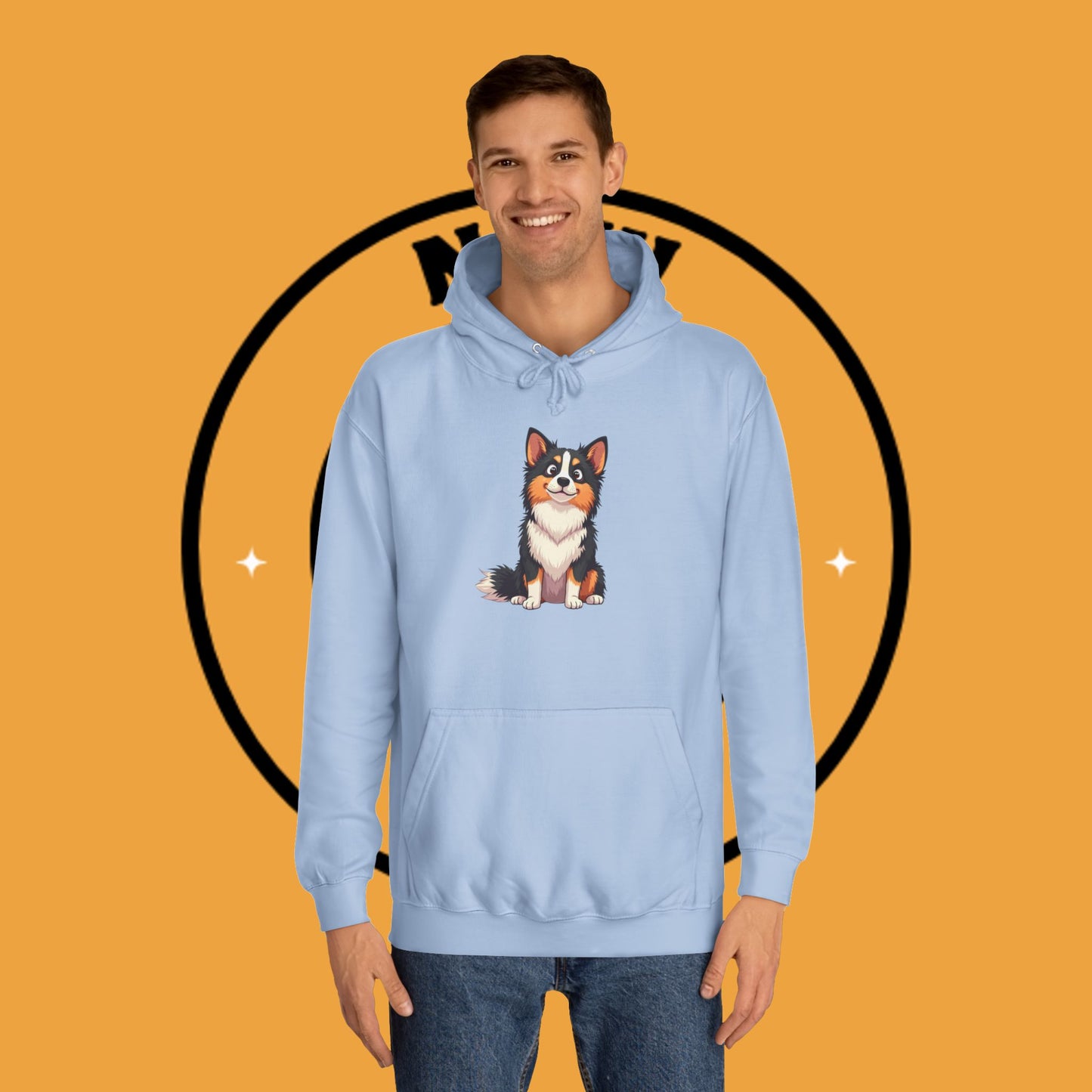 "Cute Tricolor Puppy Hoodie - Adorable Cartoon Dog Design | Kawaii Animal Streetwear for Dog Lovers"