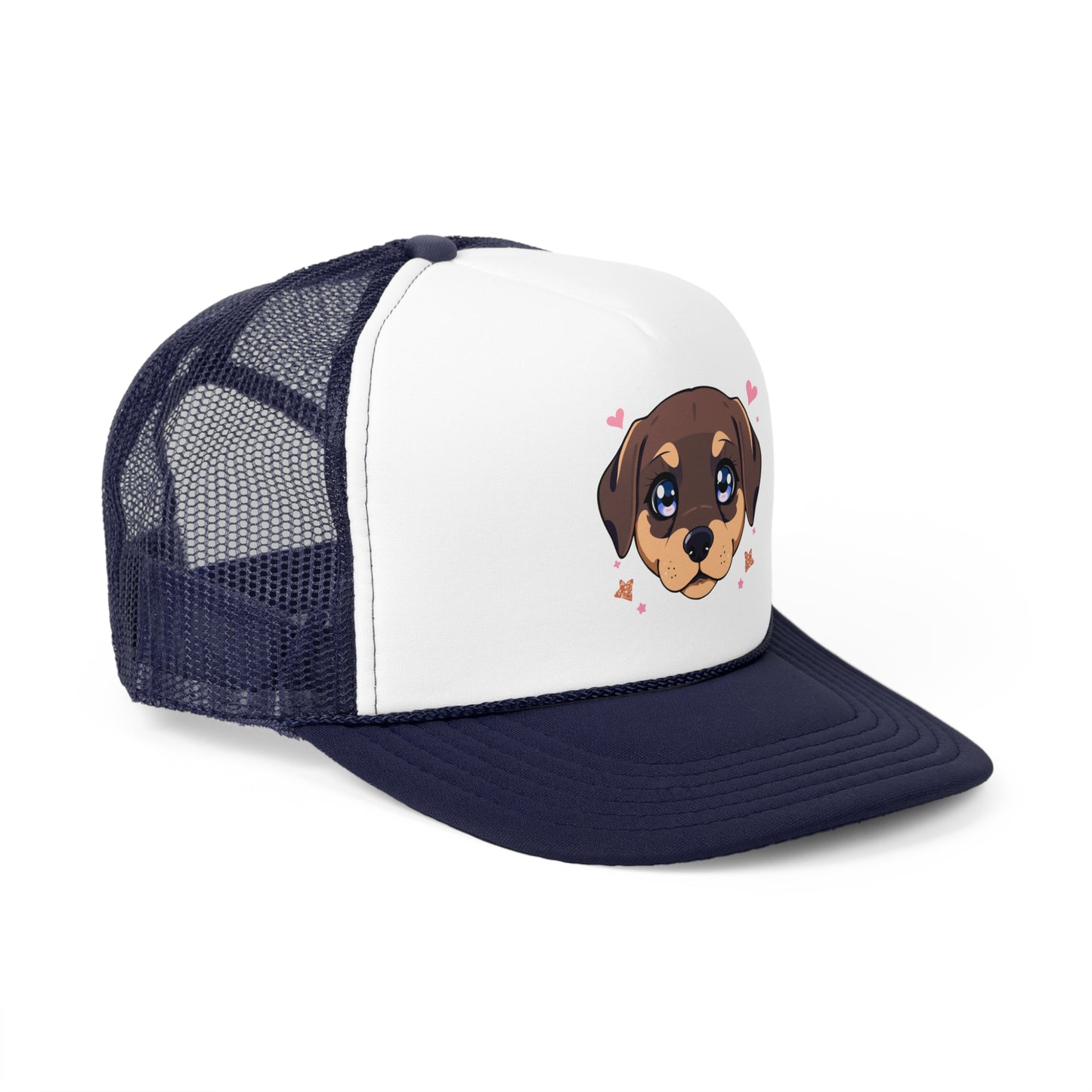 Kawaii Puppy Trucker Cap - Cute Anime Design with Hearts - Adorable Unisex Cap